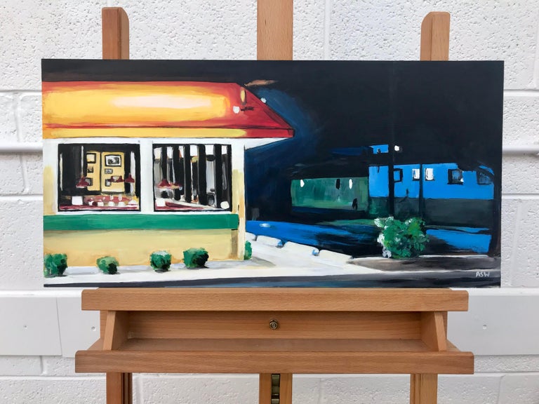 Edward Hopper American Diner Painting by Leading British Urban Landscape Artist For Sale 10