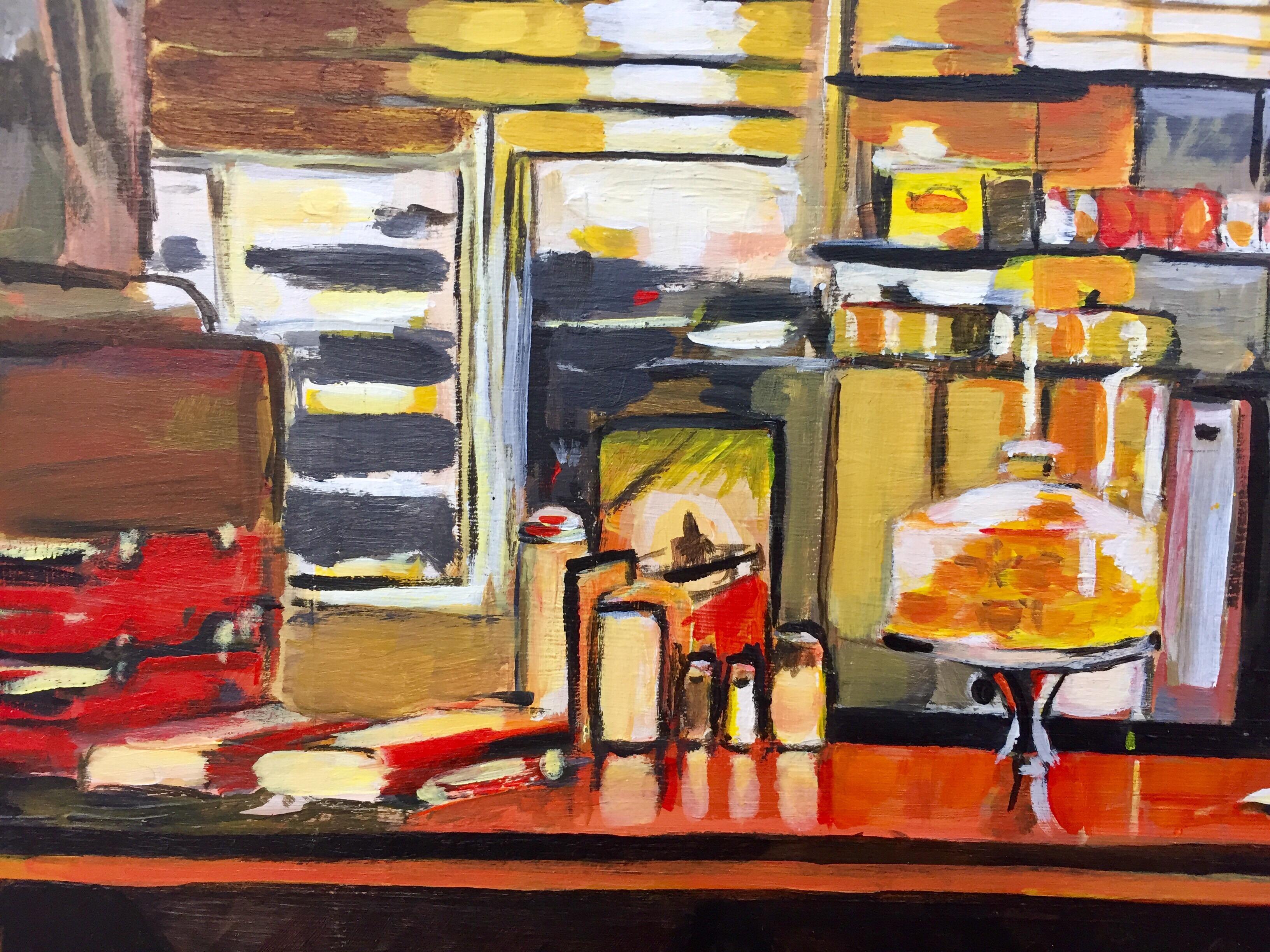 American Diner Still Life Painting by Leading British Urban Landscape Artist For Sale 1