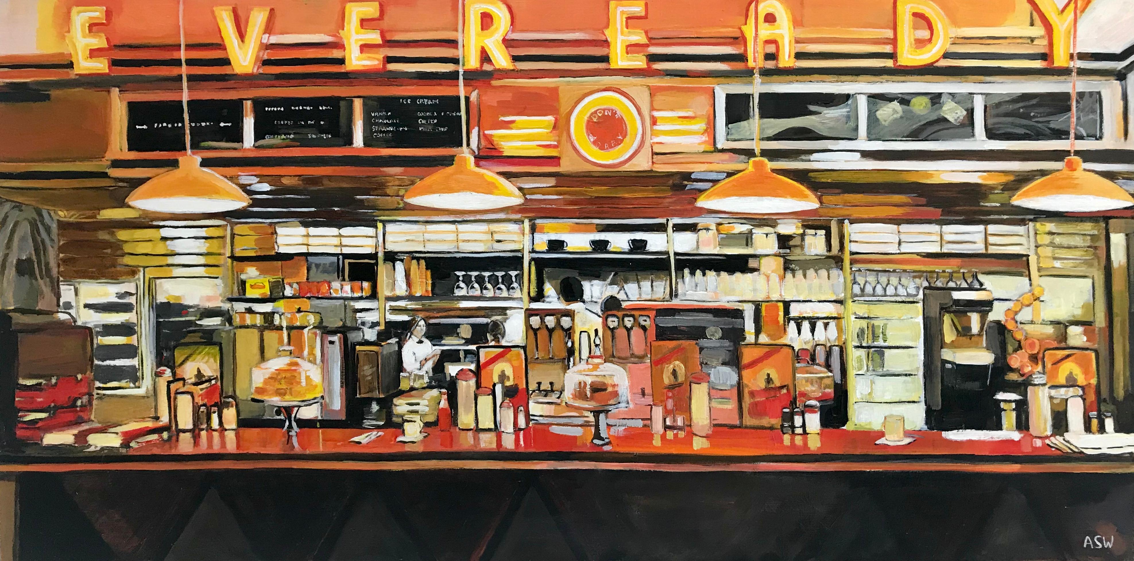 American Diner Still Life Painting by Leading British Urban Landscape Artist