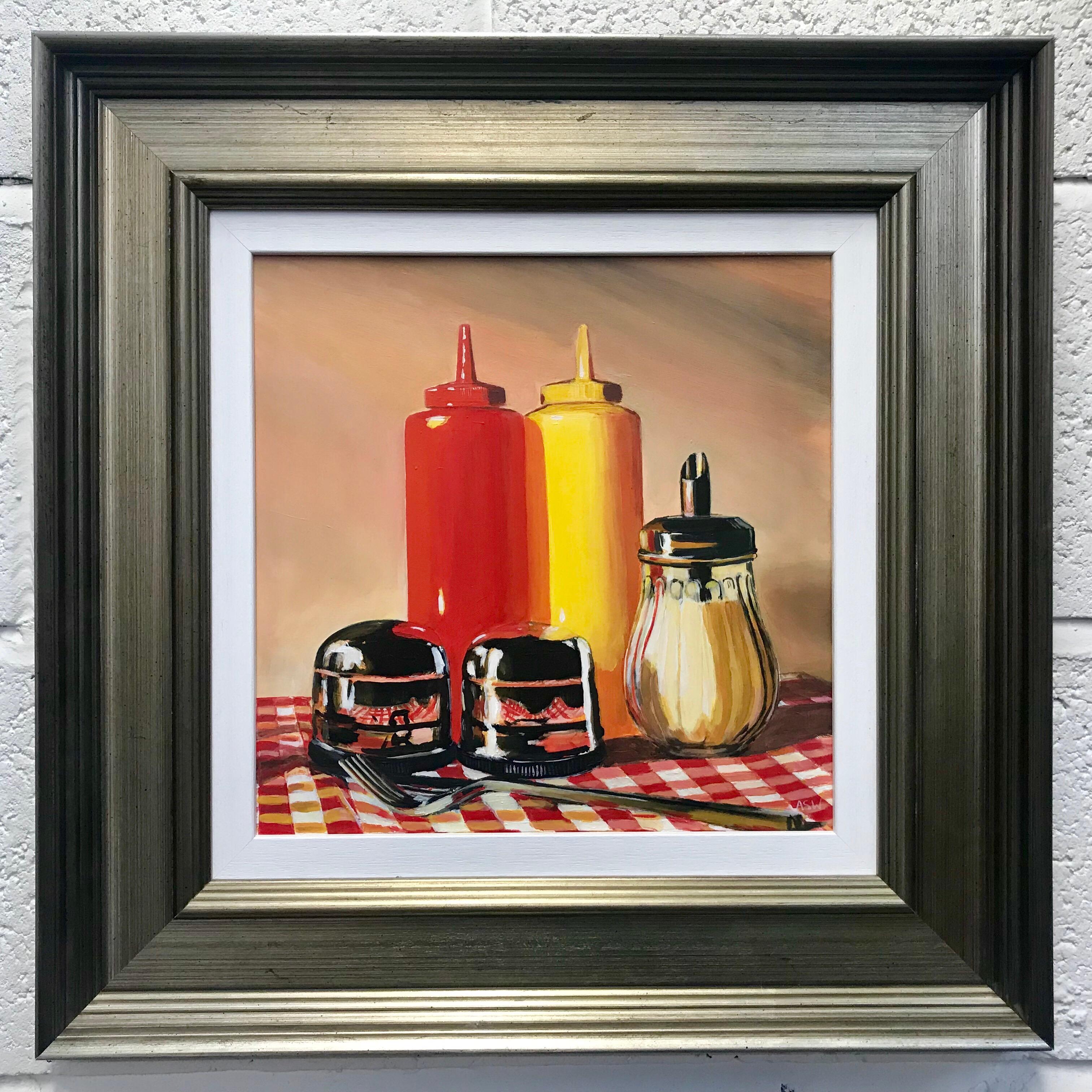 Americana Still Life Painting of New York Diner by Leading British Urban Artist - Brown Interior Painting by Angela Wakefield