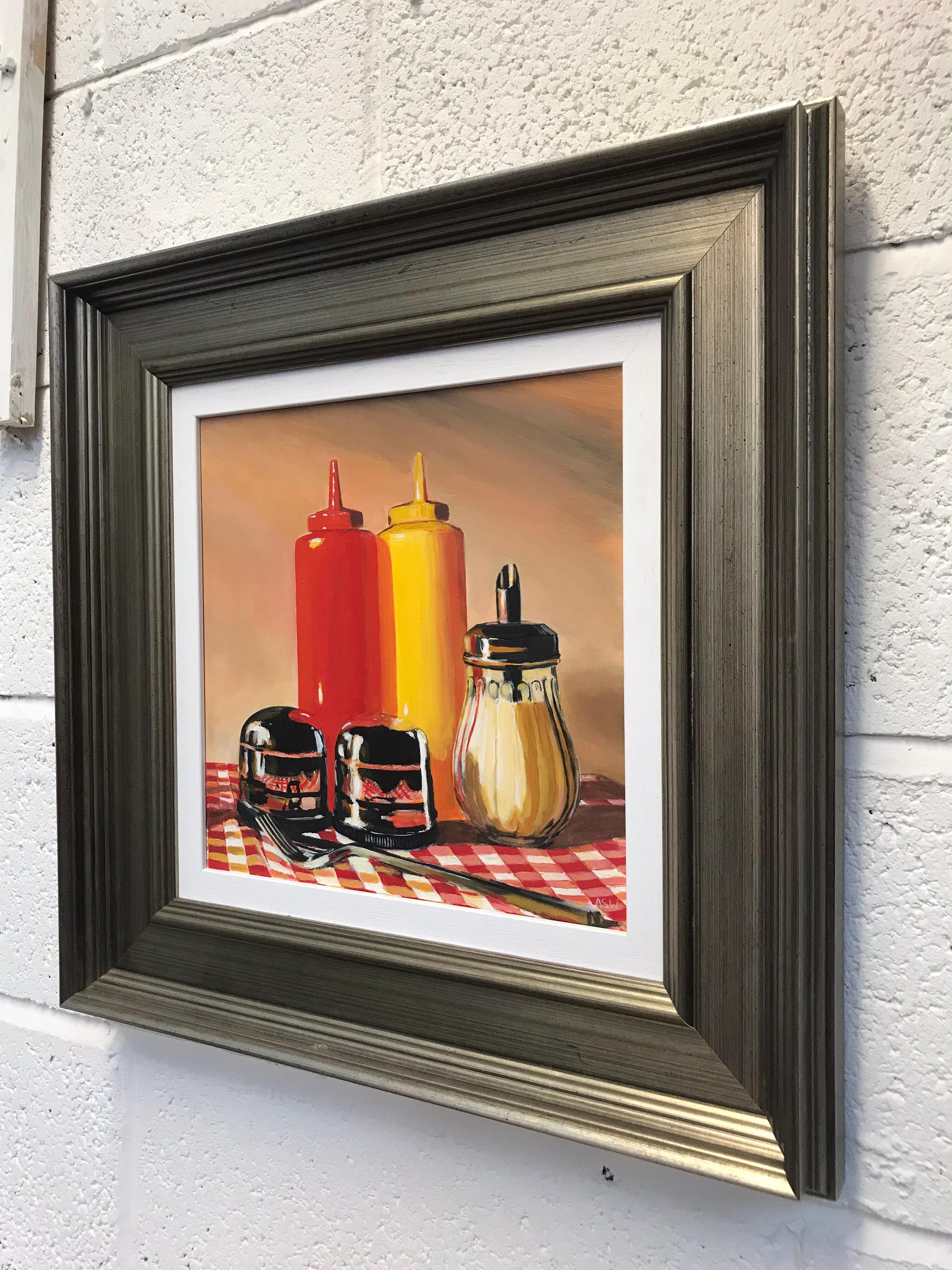 Americana Still Life Painting of New York Diner by Leading British Urban Artist.

Art measures 12 x 12 inches
Frame measures 19 x 19 inches

Angela Wakefield has twice been on the front cover of ‘Art of England’ and featured in ARTnews, attracting