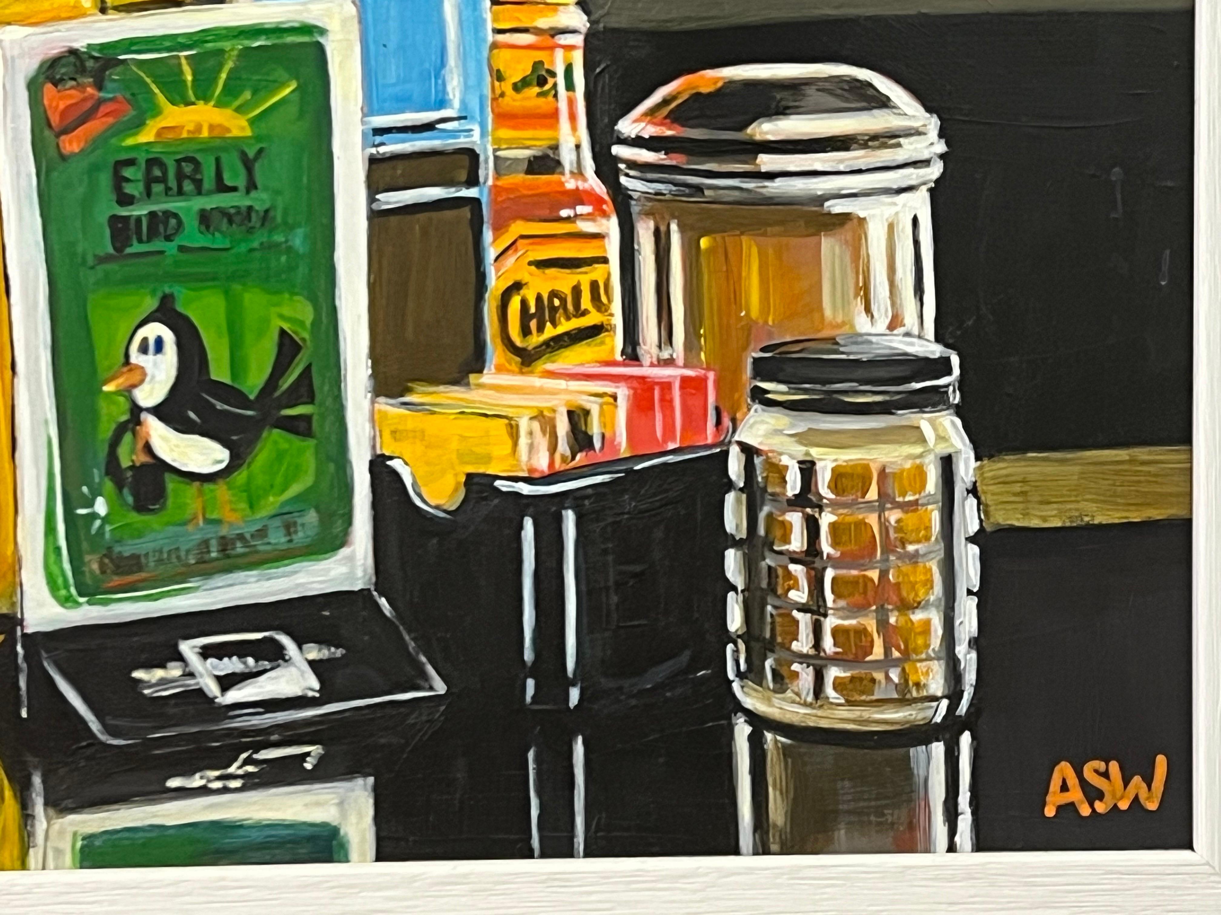 Americana Still Life Painting of American Diner Table Condiments & Sauces Art For Sale 4