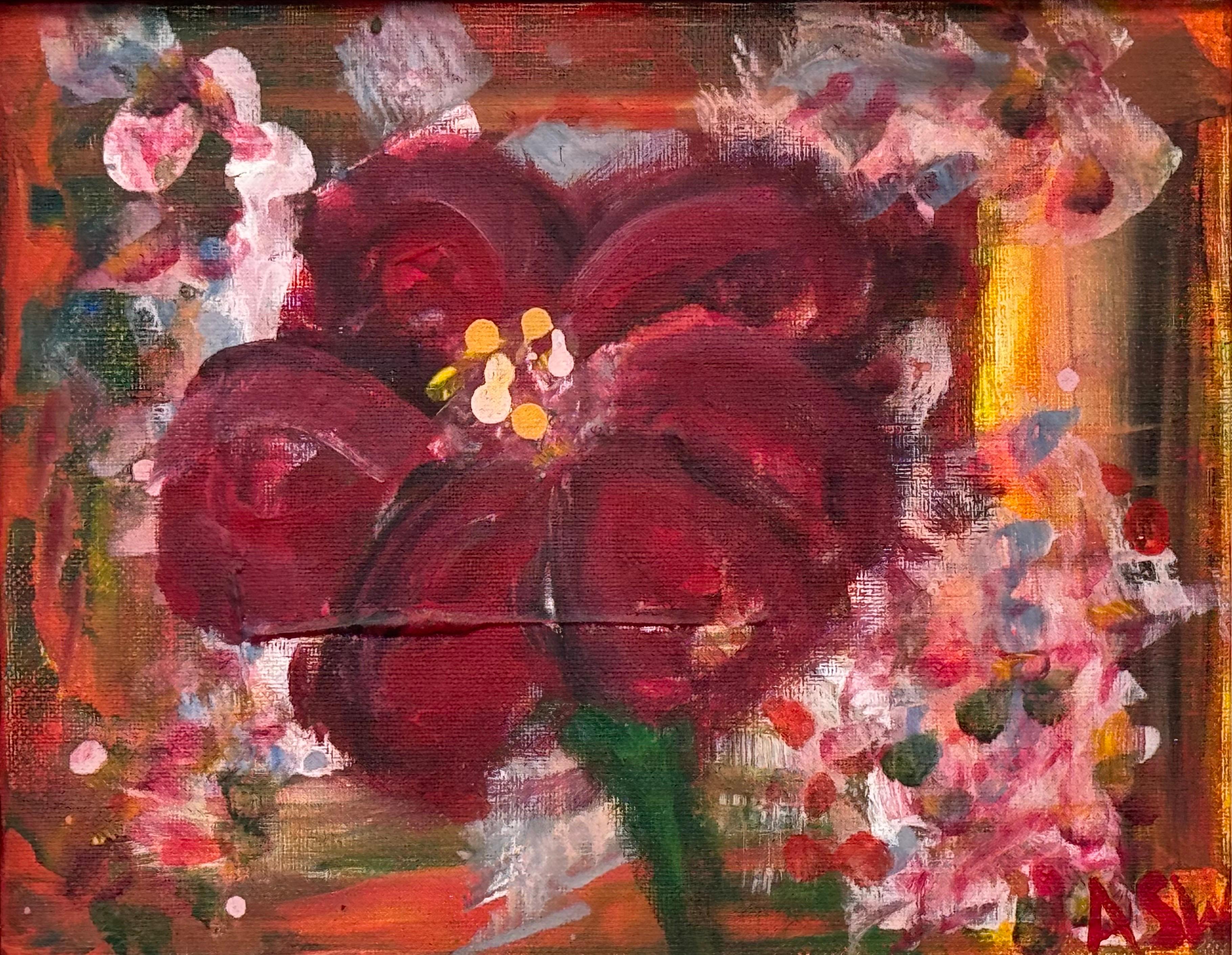Estudio Ameryllis 1 - Arte Floral Abstracto en Miniatura en Lienzo por Artista Contemporáneo en venta 6