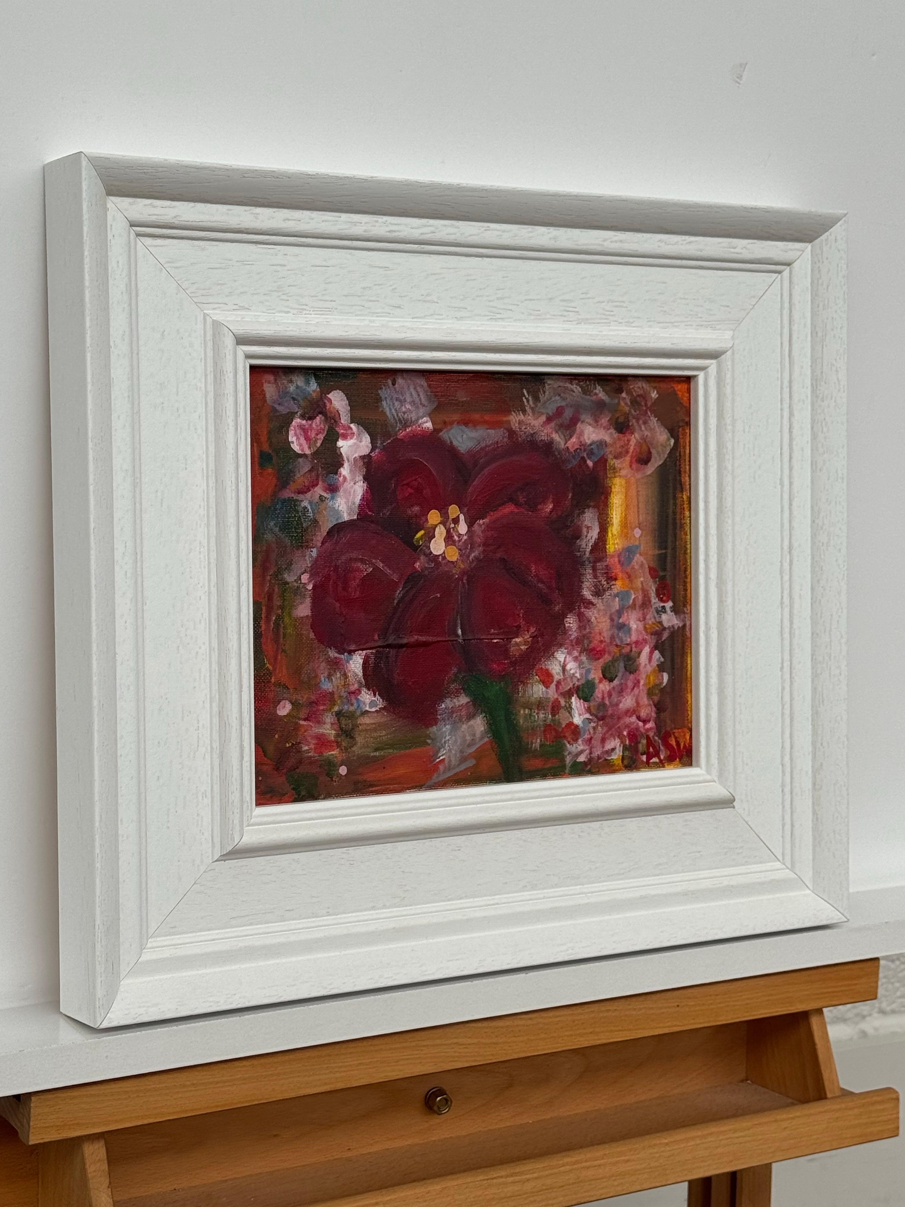 Estudio Ameryllis 1 - Arte Floral Abstracto en Miniatura en Lienzo por Artista Contemporáneo - Painting de Angela Wakefield