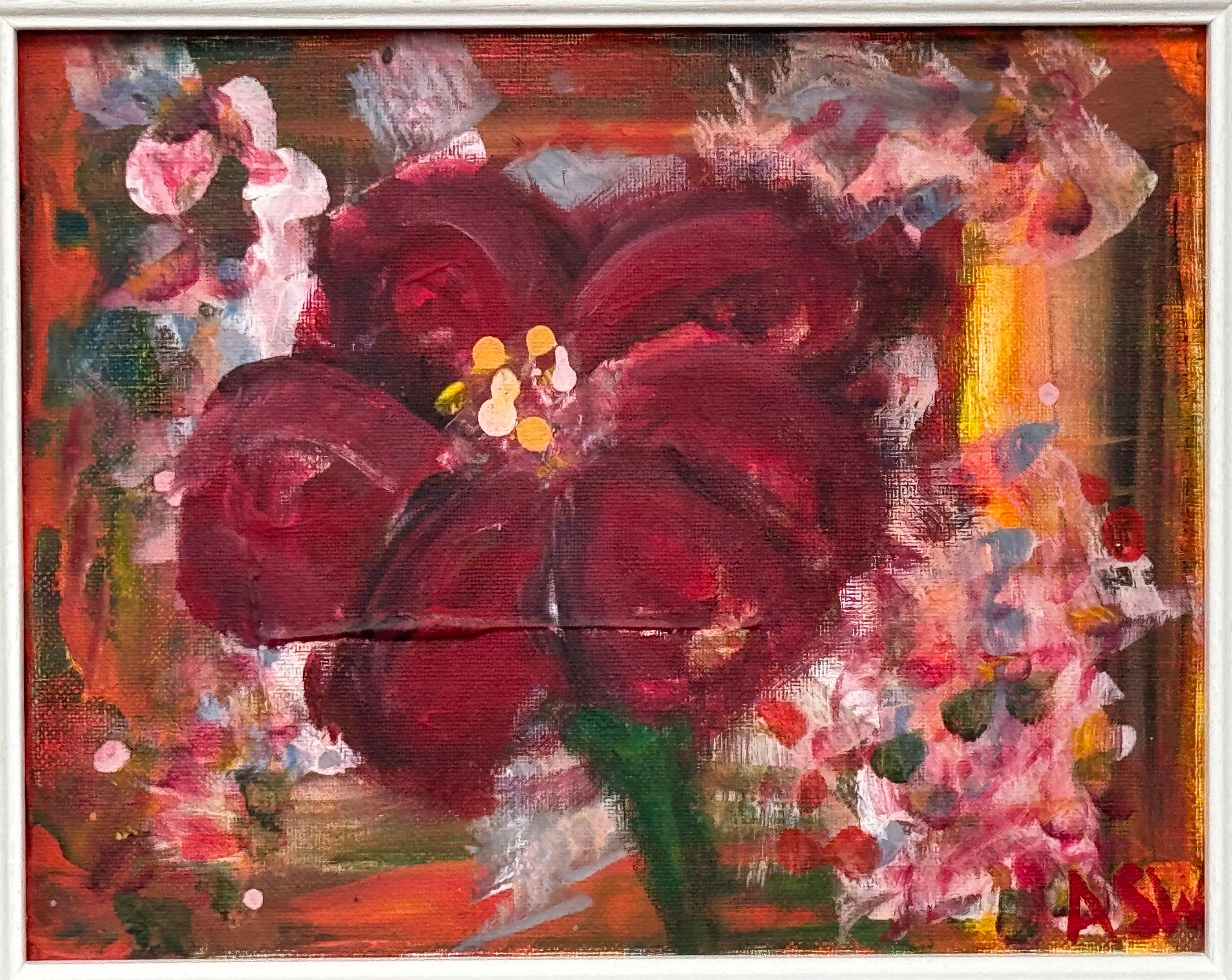 Estudio Ameryllis 1 - Arte Floral Abstracto en Miniatura en Lienzo por Artista Contemporáneo en venta 3