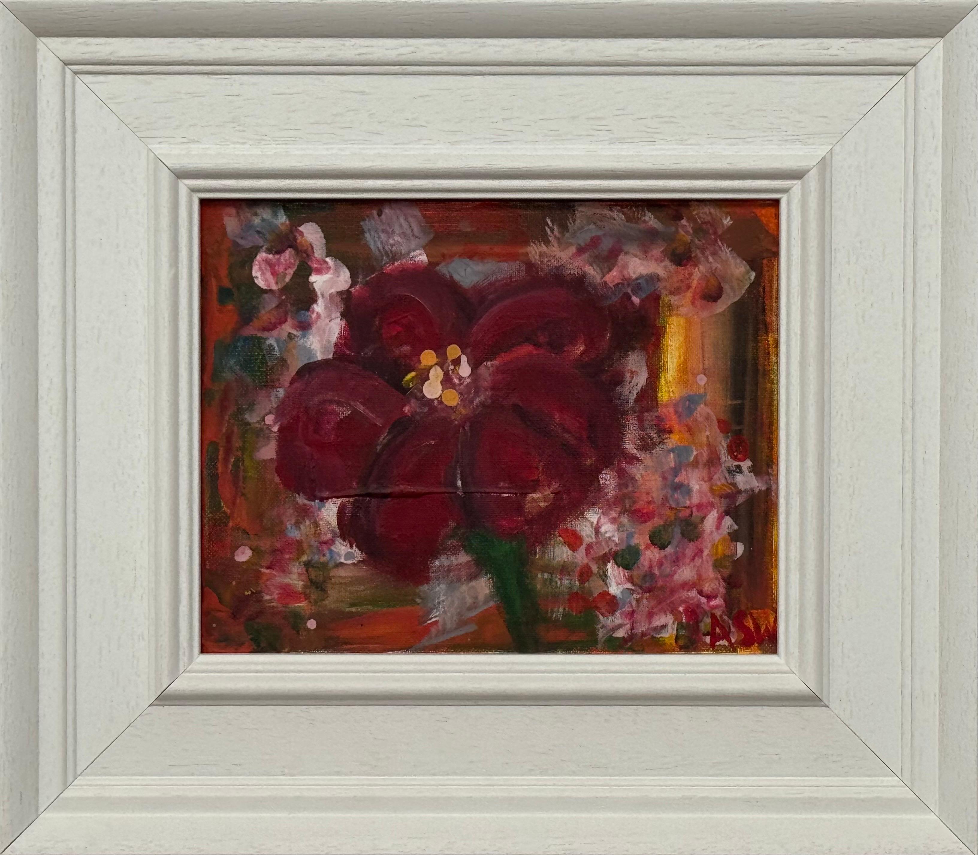 Estudio Ameryllis 1 - Arte Floral Abstracto en Miniatura en Lienzo por Artista Contemporáneo