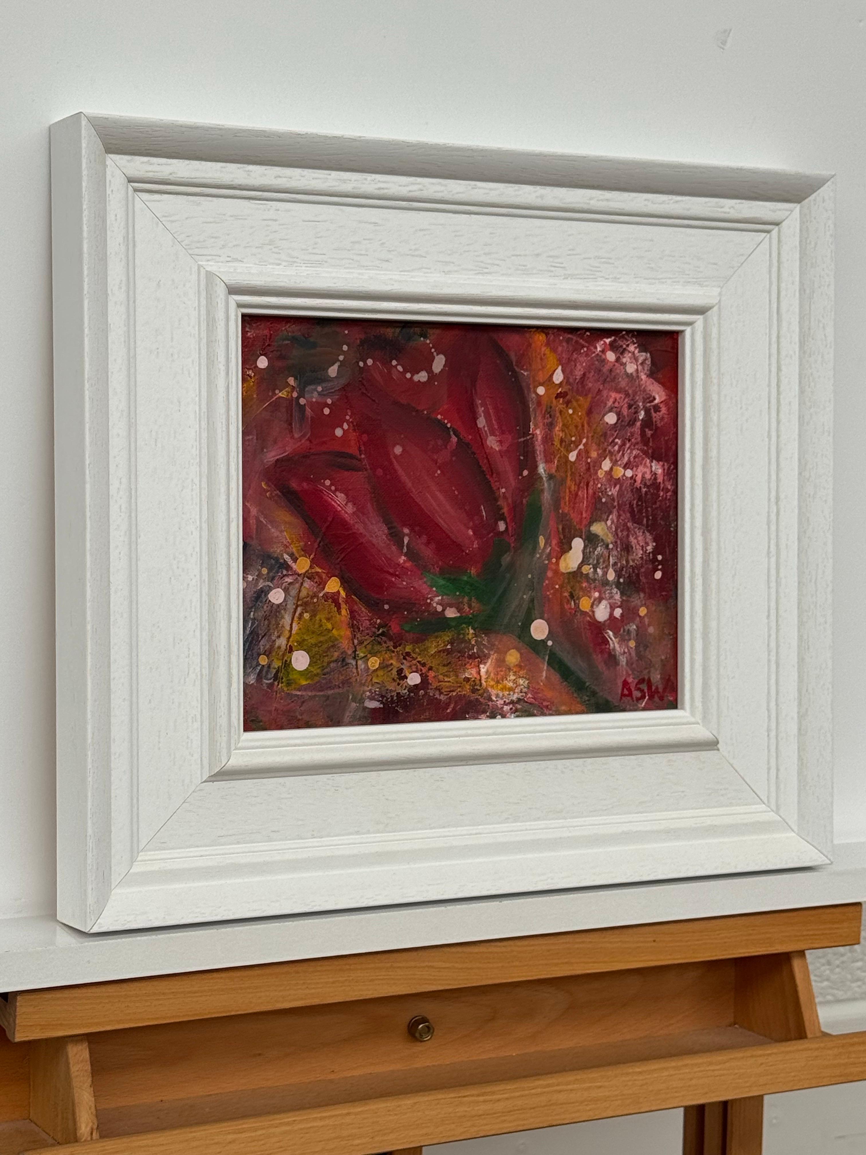 Estudio Ameryllis 2 - Arte Floral Abstracto en Miniatura en Lienzo por Artista Contemporáneo - Painting de Angela Wakefield