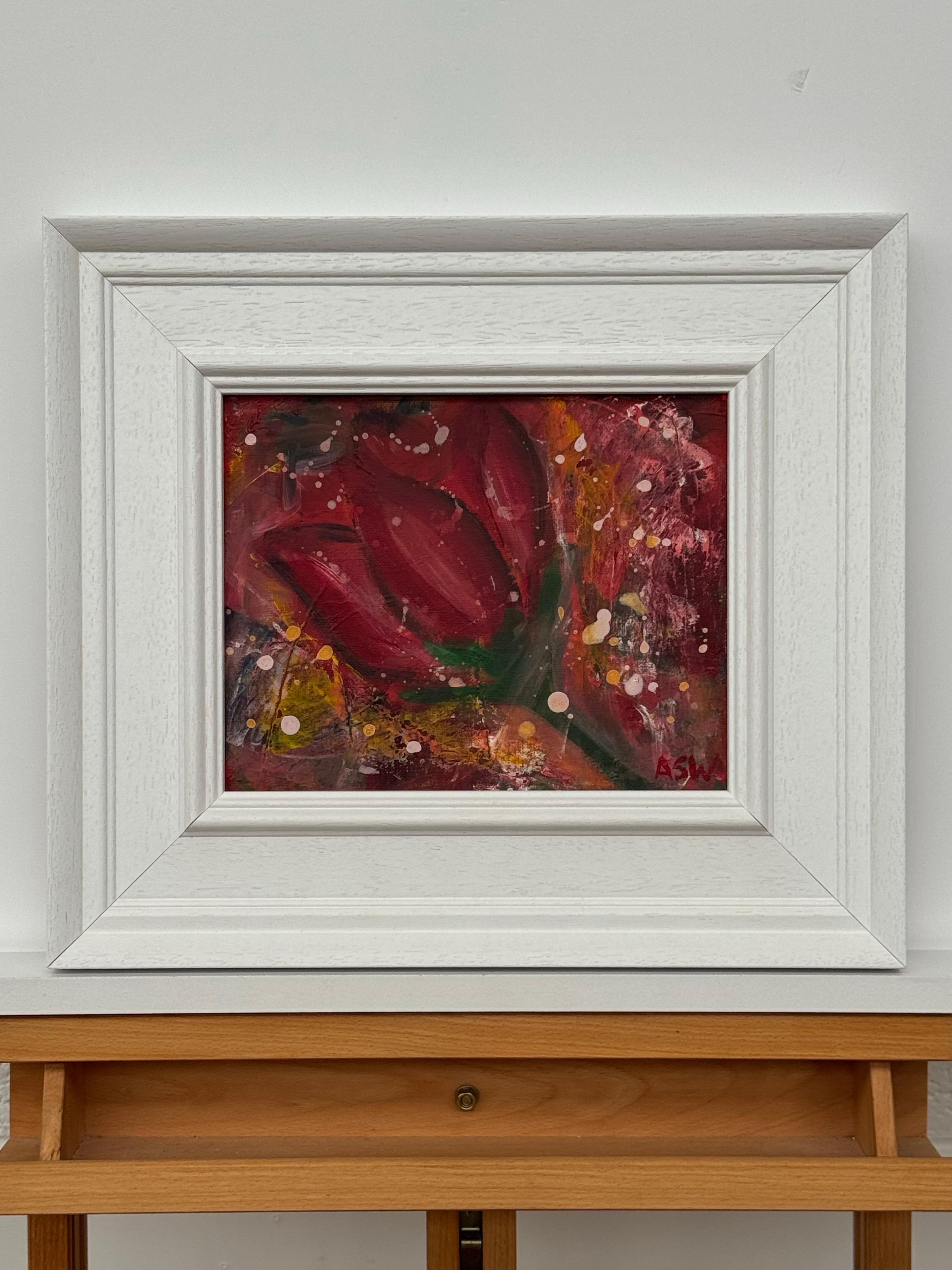 Estudio Ameryllis 2 - Arte Floral Abstracto en Miniatura en Lienzo por Artista Contemporáneo - Abstract Painting Gris de Angela Wakefield
