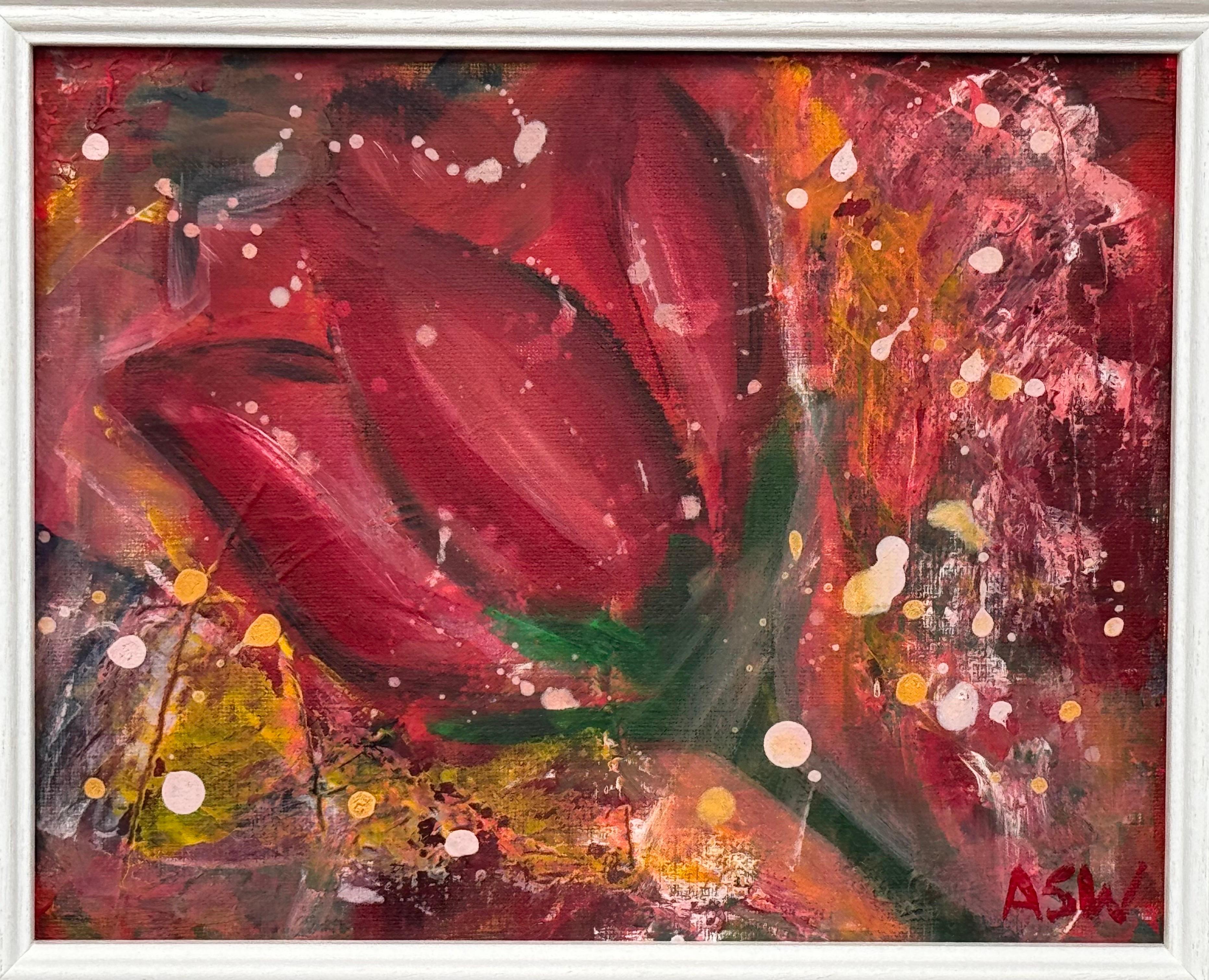 Estudio Ameryllis 2 - Arte Floral Abstracto en Miniatura en Lienzo por Artista Contemporáneo en venta 3