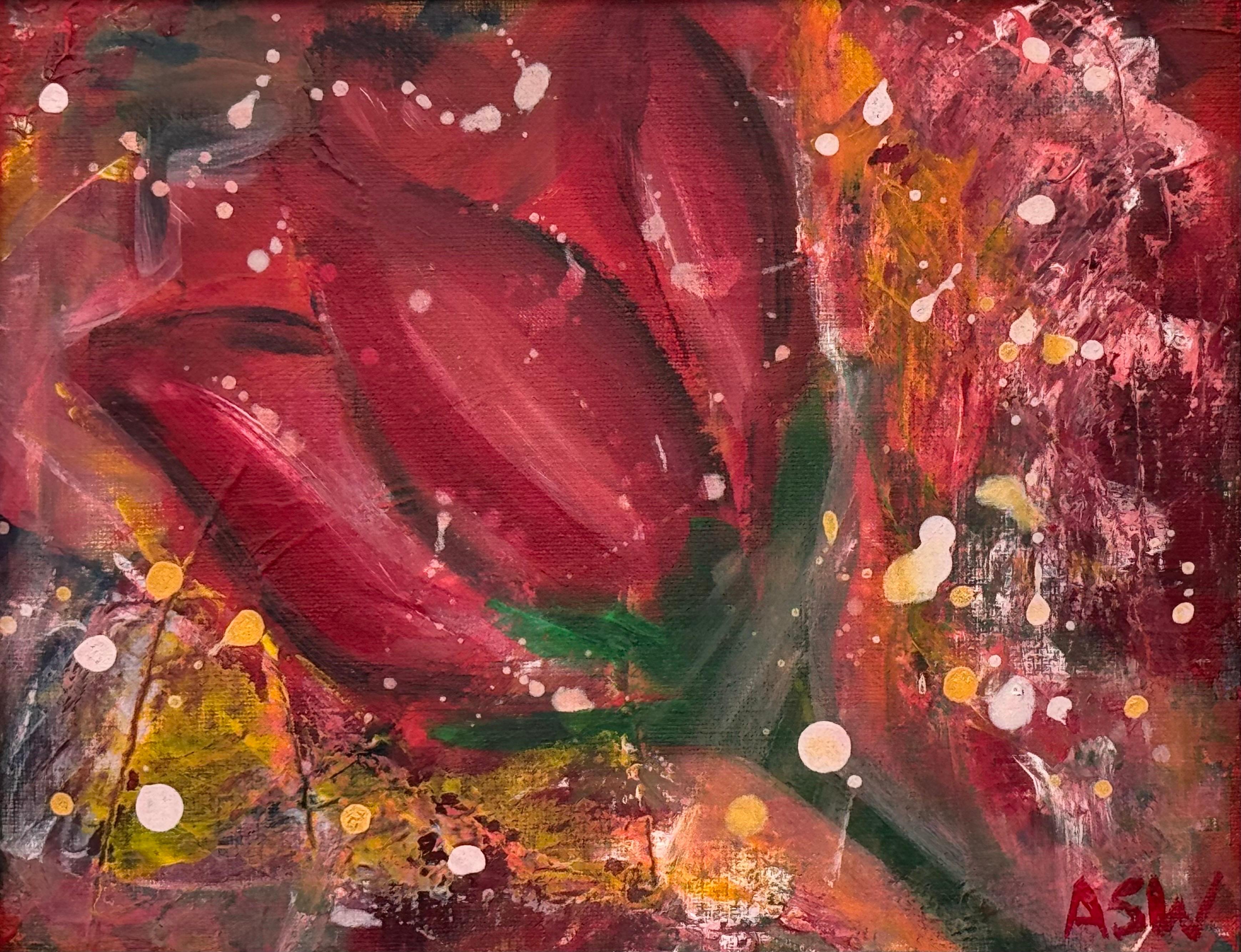 Estudio Ameryllis 2 - Arte Floral Abstracto en Miniatura en Lienzo por Artista Contemporáneo en venta 4