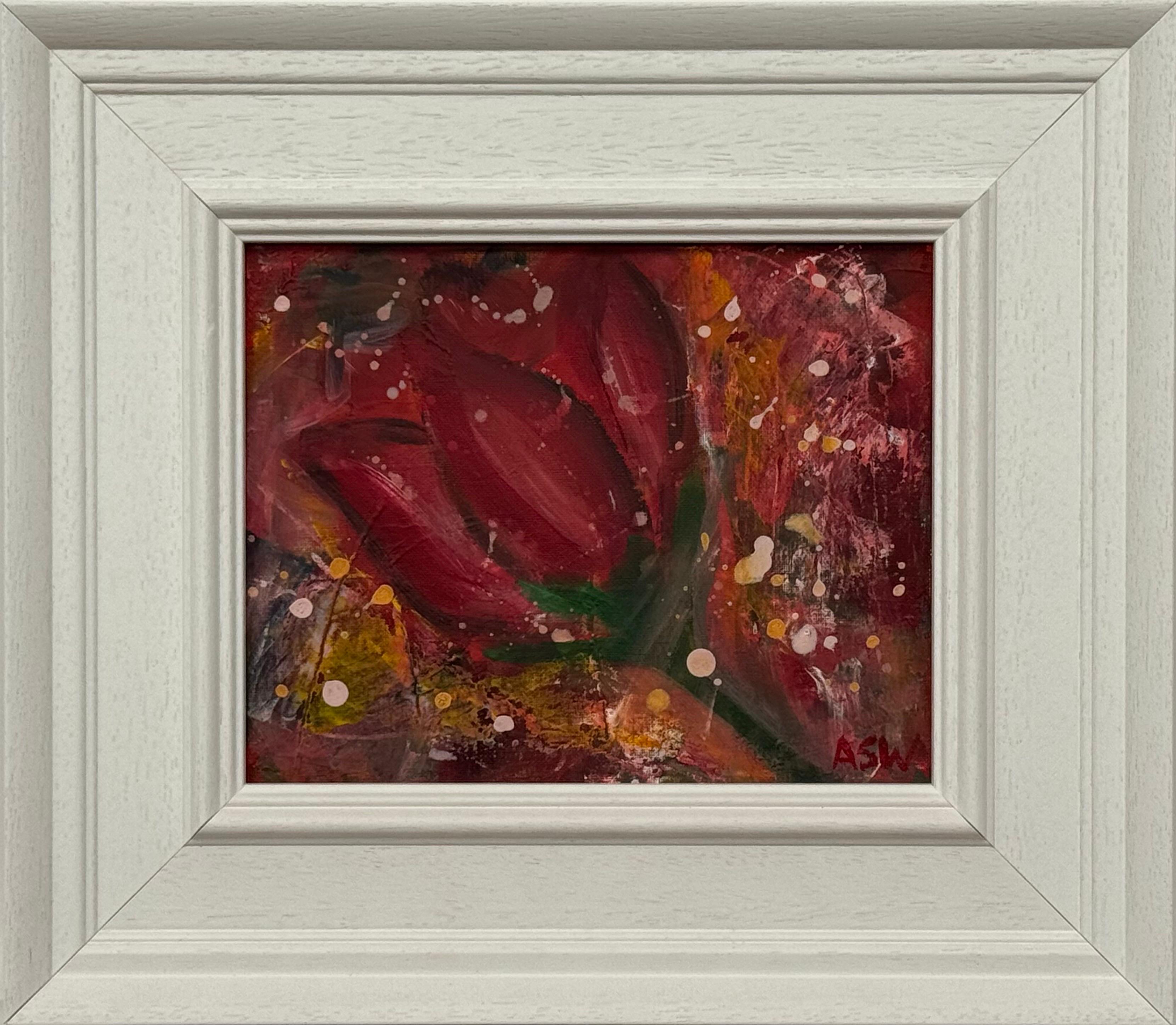 Abstract Painting de Angela Wakefield - Estudio Ameryllis 2 - Arte Floral Abstracto en Miniatura en Lienzo por Artista Contemporáneo