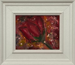 Estudio Ameryllis 2 - Arte Floral Abstracto en Miniatura en Lienzo por Artista Contemporáneo