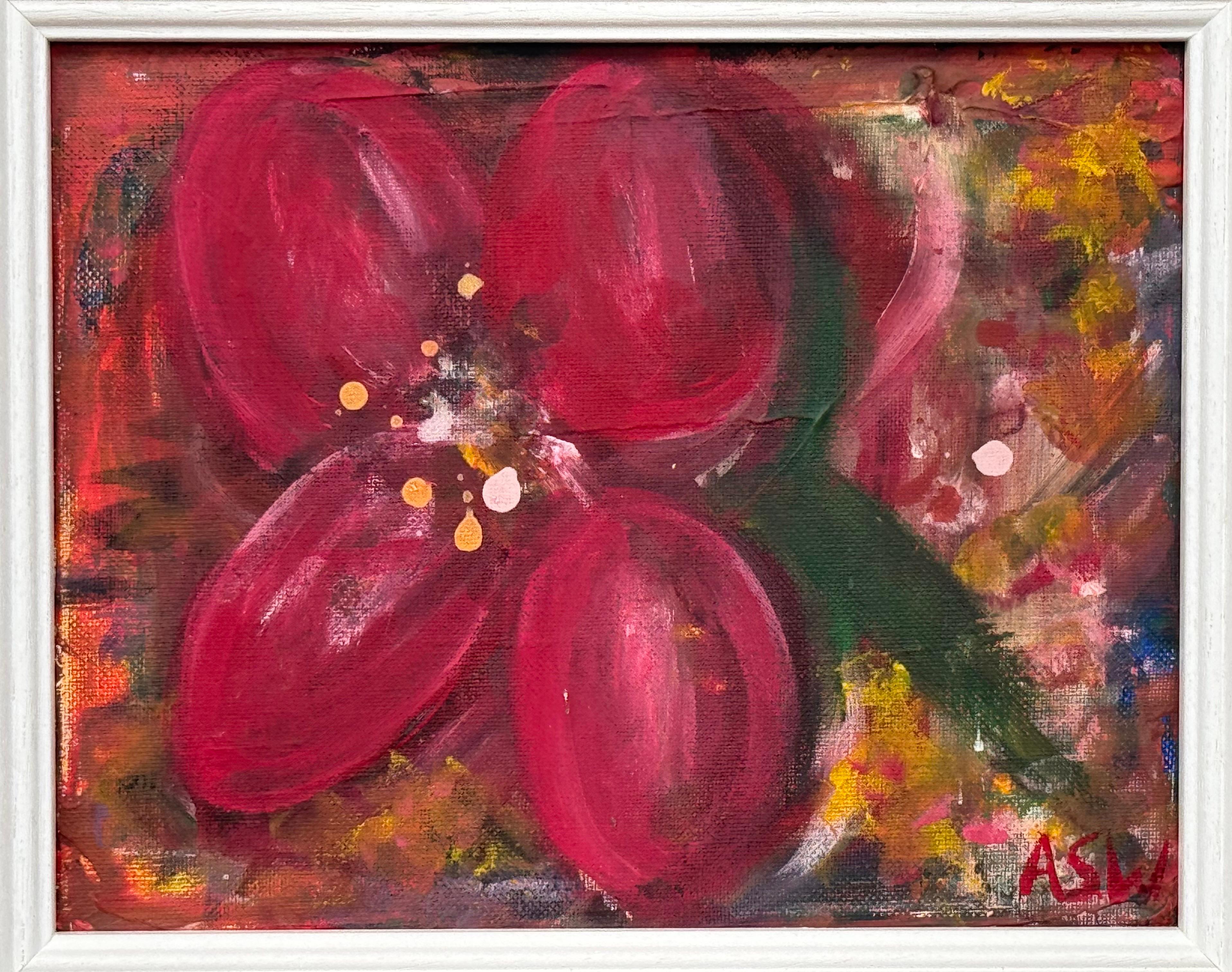 Ameryllis Studie 3 - Miniatur Abstrakte Blumen Leinwand Kunst von zeitgenössischen Künstler im Angebot 5