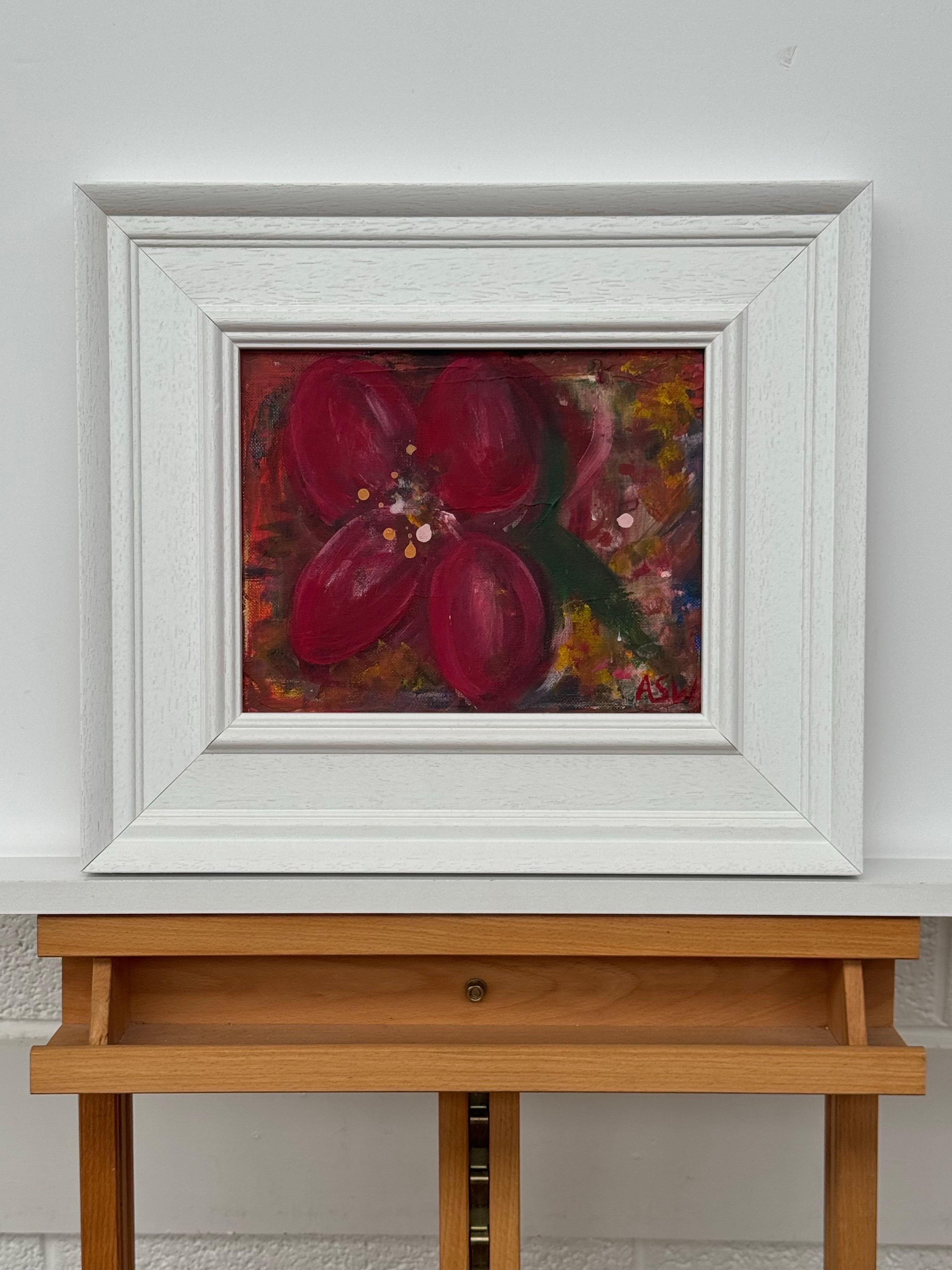 Ameryllis Studie 3 - Miniatur Abstrakte Blumen Leinwand Kunst von zeitgenössischen Künstler (Zeitgenössisch), Painting, von Angela Wakefield