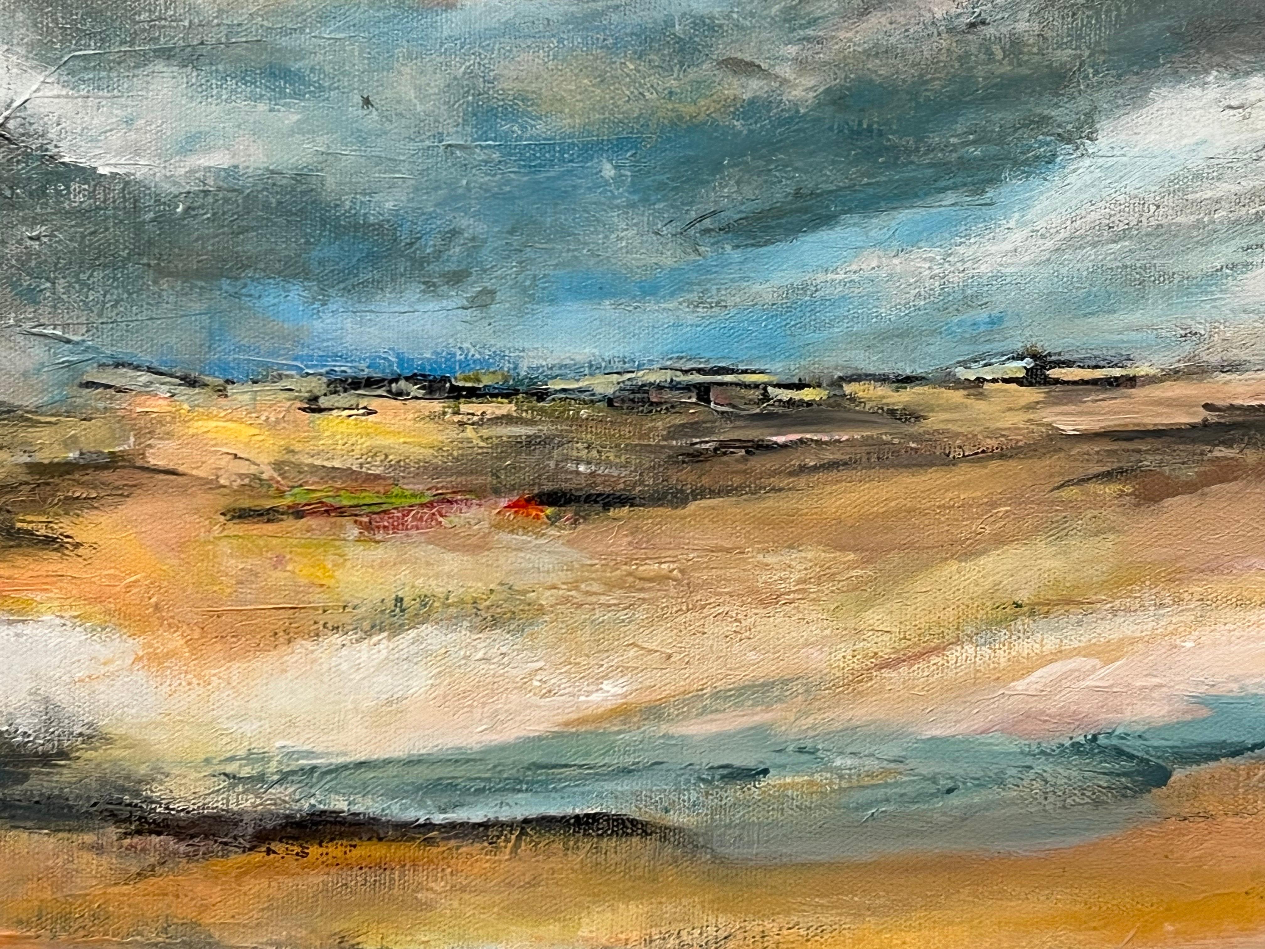 Atmospheric Abstract Landscape Seascape Art of England using Blue & Warm Yellows For Sale 1