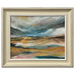 atmosphärische abstrakte Landschaft Meereslandschaft Kunst Englands mit blauen und warmen Gelbtönen