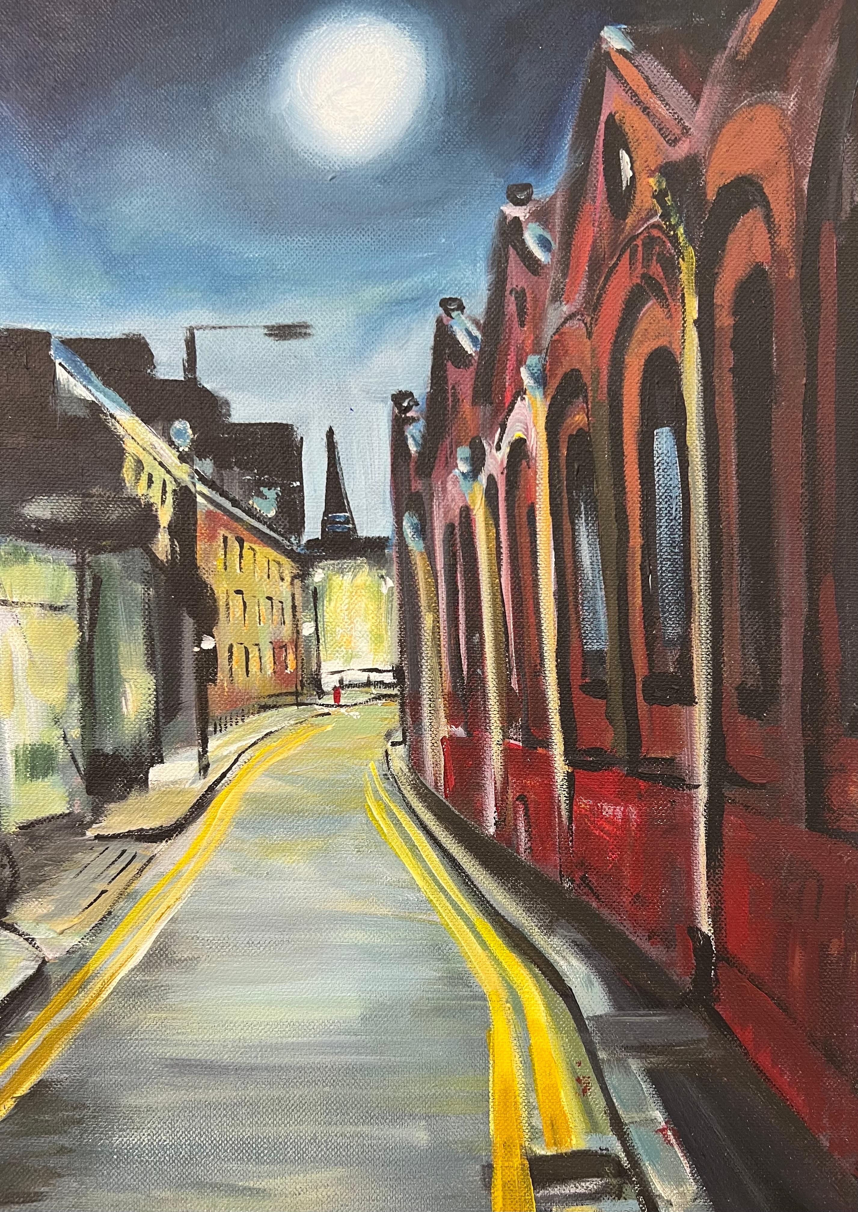 Peinture atmosphérique d'une rue à Whitechapel, Londres, par un artiste britannique en vente 8