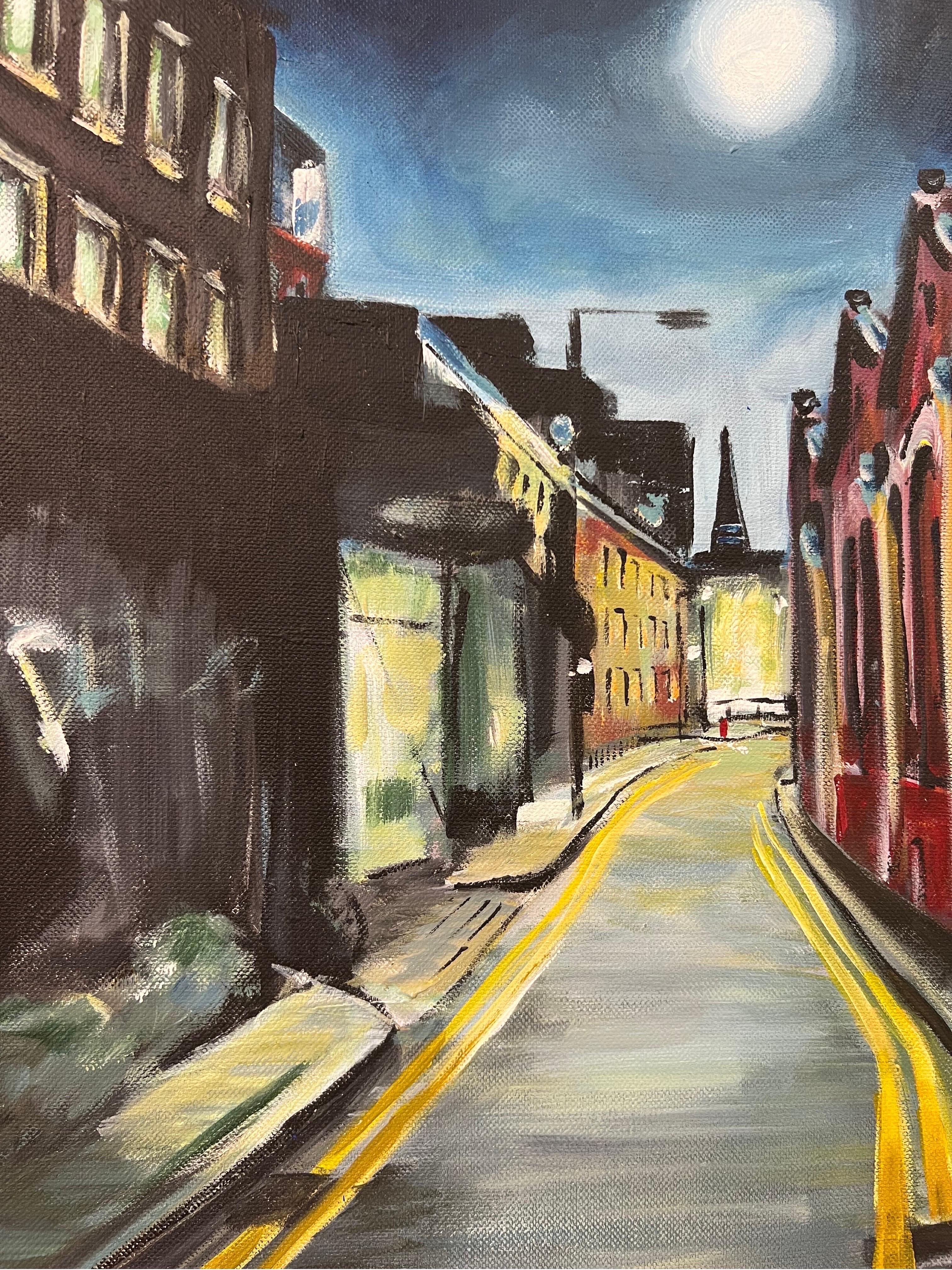 Peinture atmosphérique d'une rue à Whitechapel, Londres, par un artiste britannique en vente 9