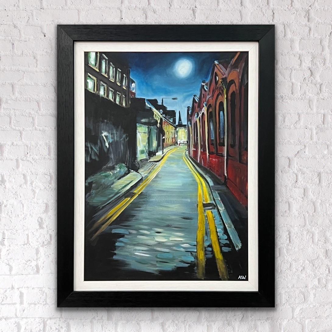 Atmospheric Painting of Street in Whitechapel London City by British Artist For Sale 13