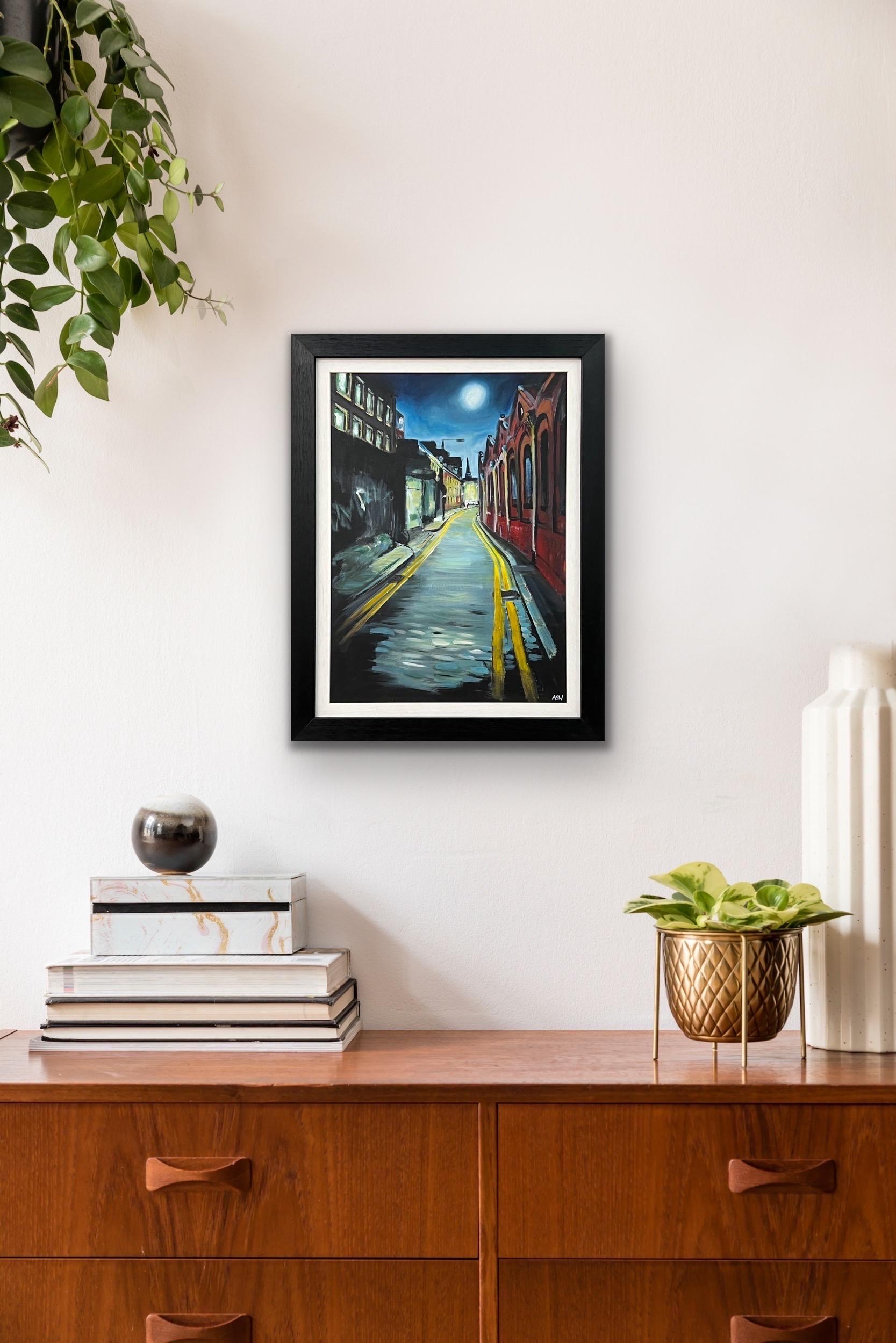 Peinture atmosphérique d'une rue à Whitechapel, Londres, par un artiste britannique en vente 1