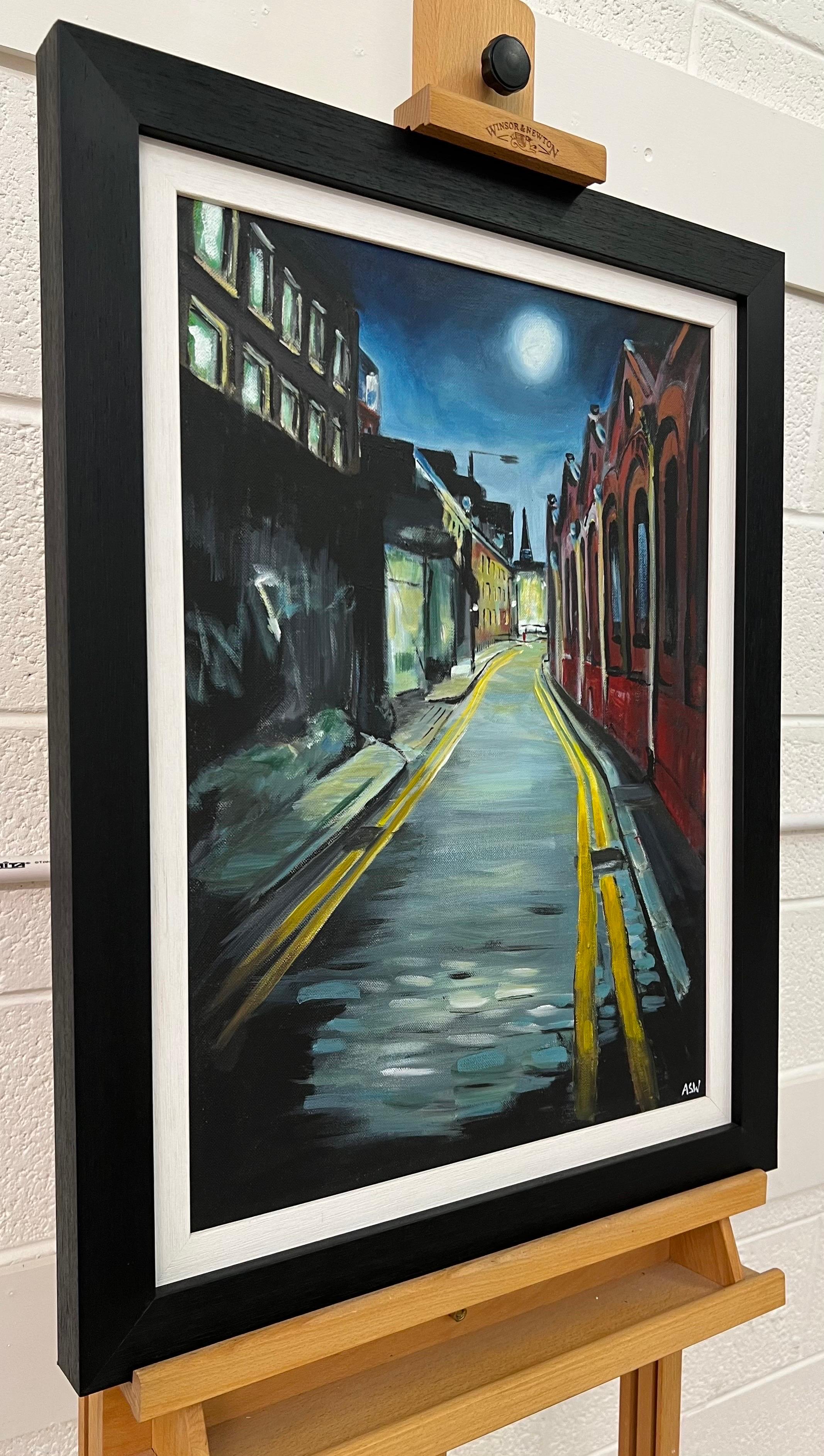 Peinture atmosphérique d'une rue à Whitechapel, Londres, par un artiste britannique en vente 3