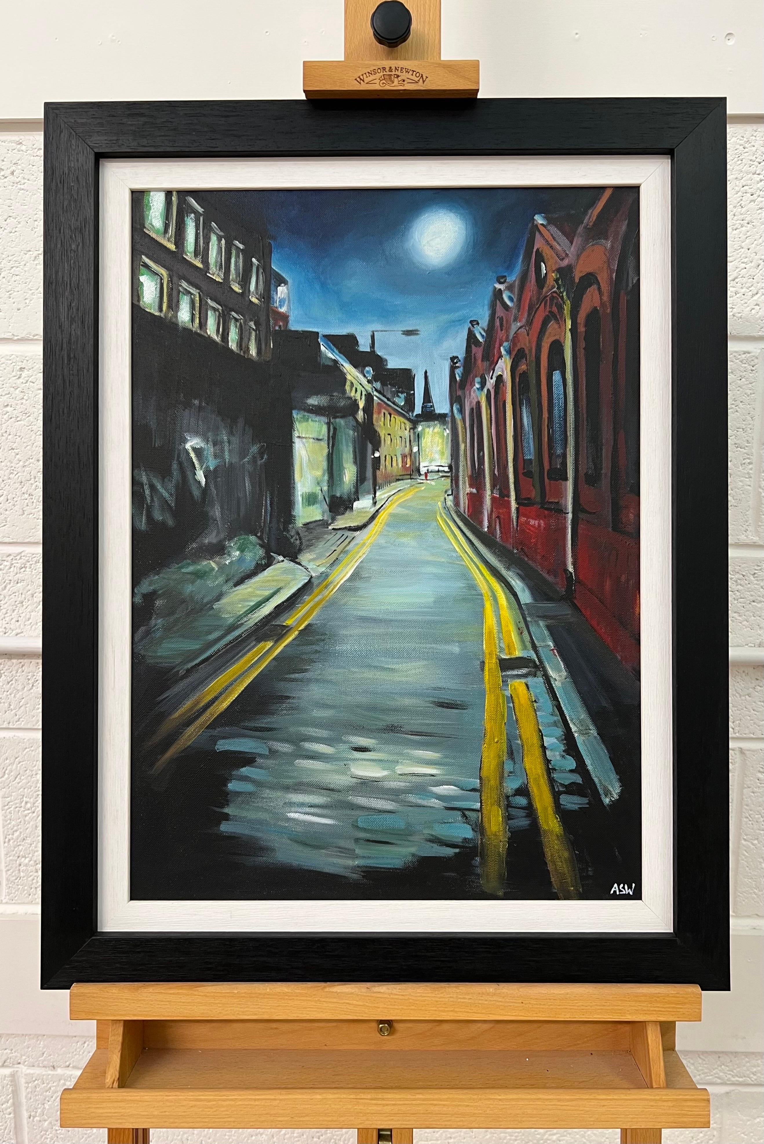 Pittura d'atmosfera di una strada di Whitechapel a Londra realizzata da un artista britannico in vendita 3