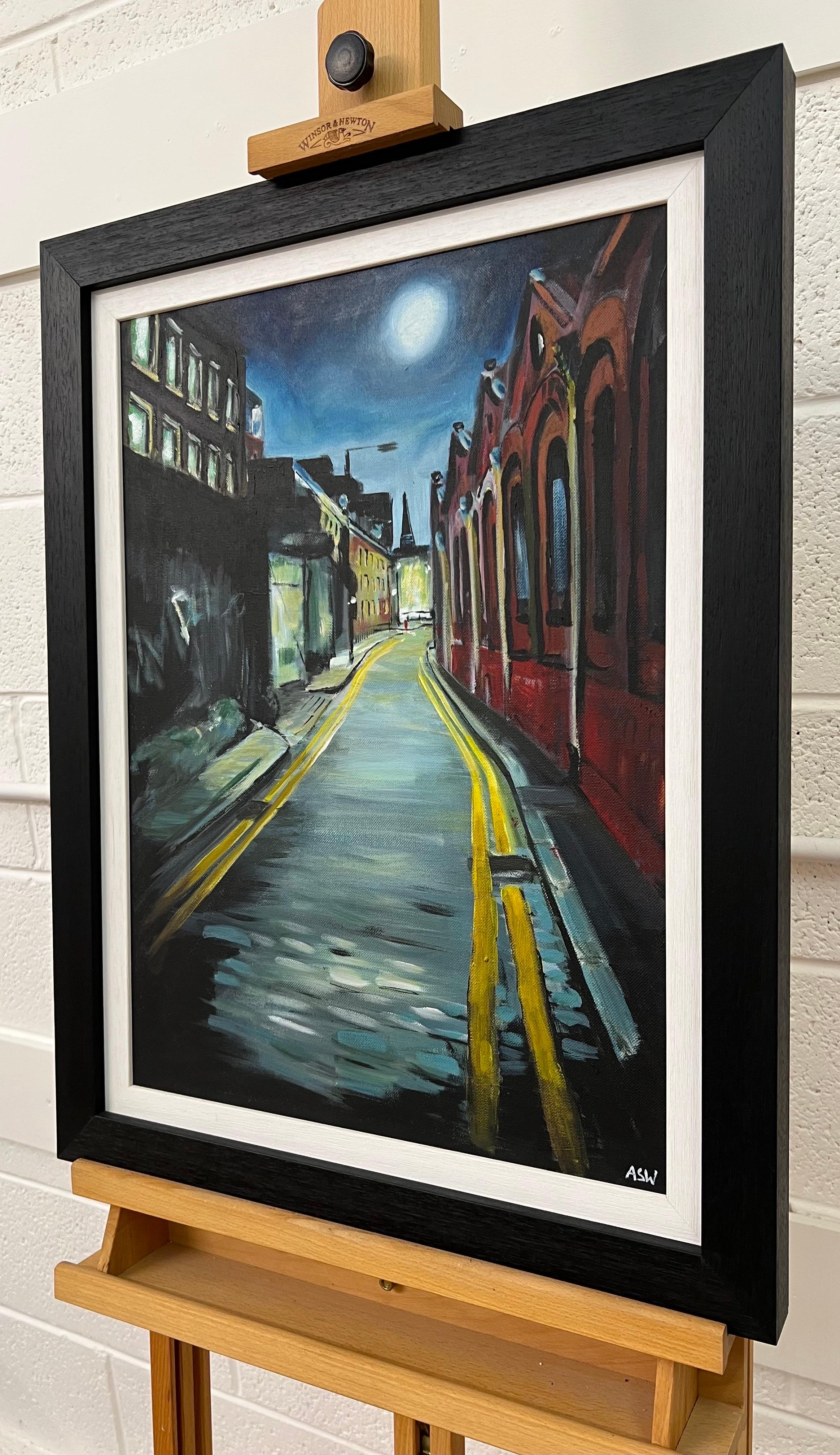 Peinture atmosphérique d'une rue à Whitechapel, Londres, par un artiste britannique en vente 5