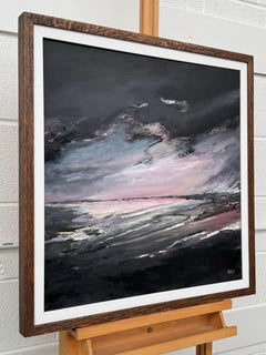 Atmospheric Pink & Black Seascape Beach Landscape, Oil on Canvas, British Artist
