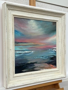 Atmospheric Pink & Blue Seascape Landscape Art by Contemporary British Artist