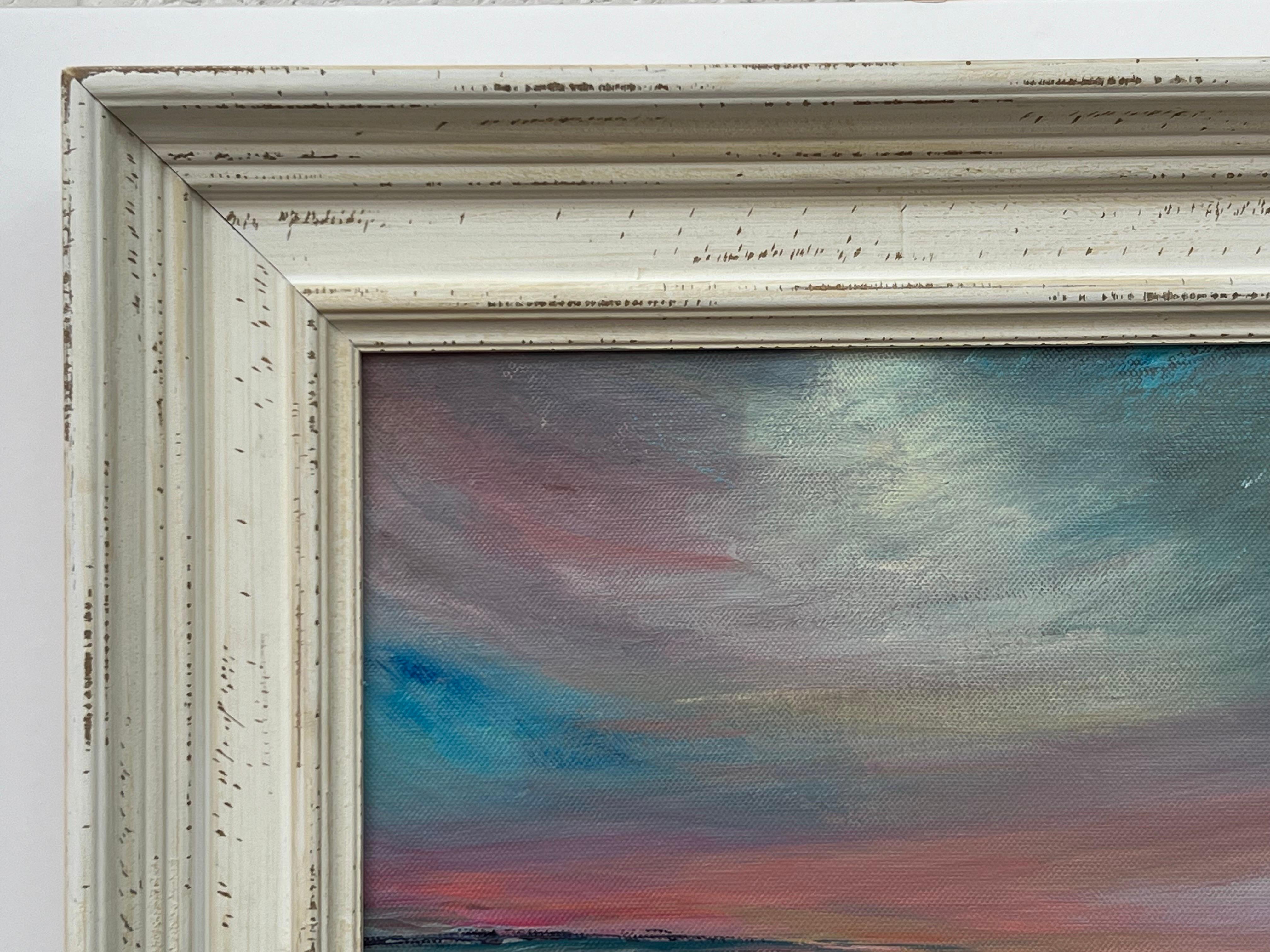 Atmospheric Pink & Blue Seascape Landscape Art by Contemporary British Artist For Sale 3