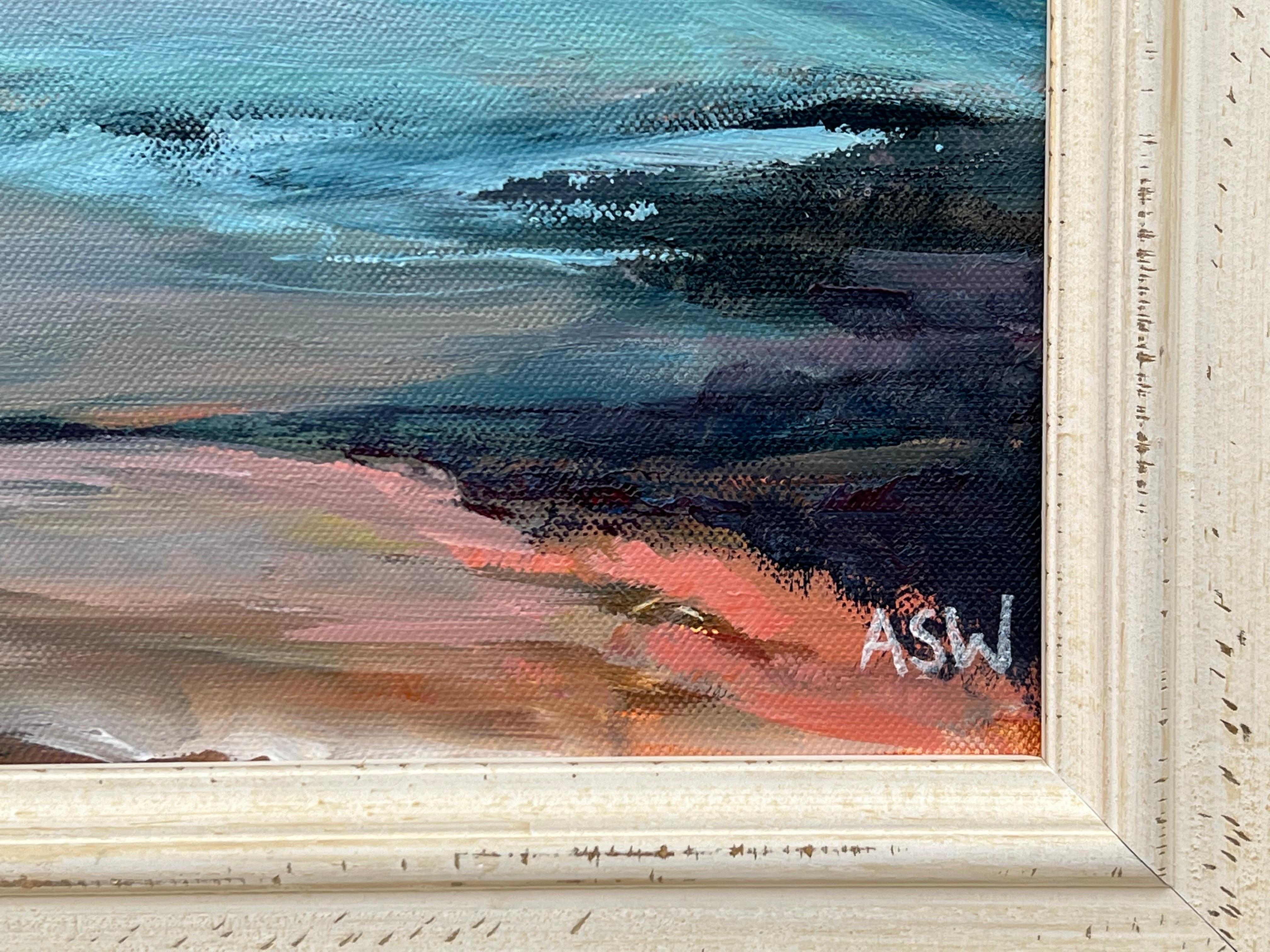 Atmospheric Pink & Blue Seascape Landscape Art by Contemporary British Artist For Sale 5