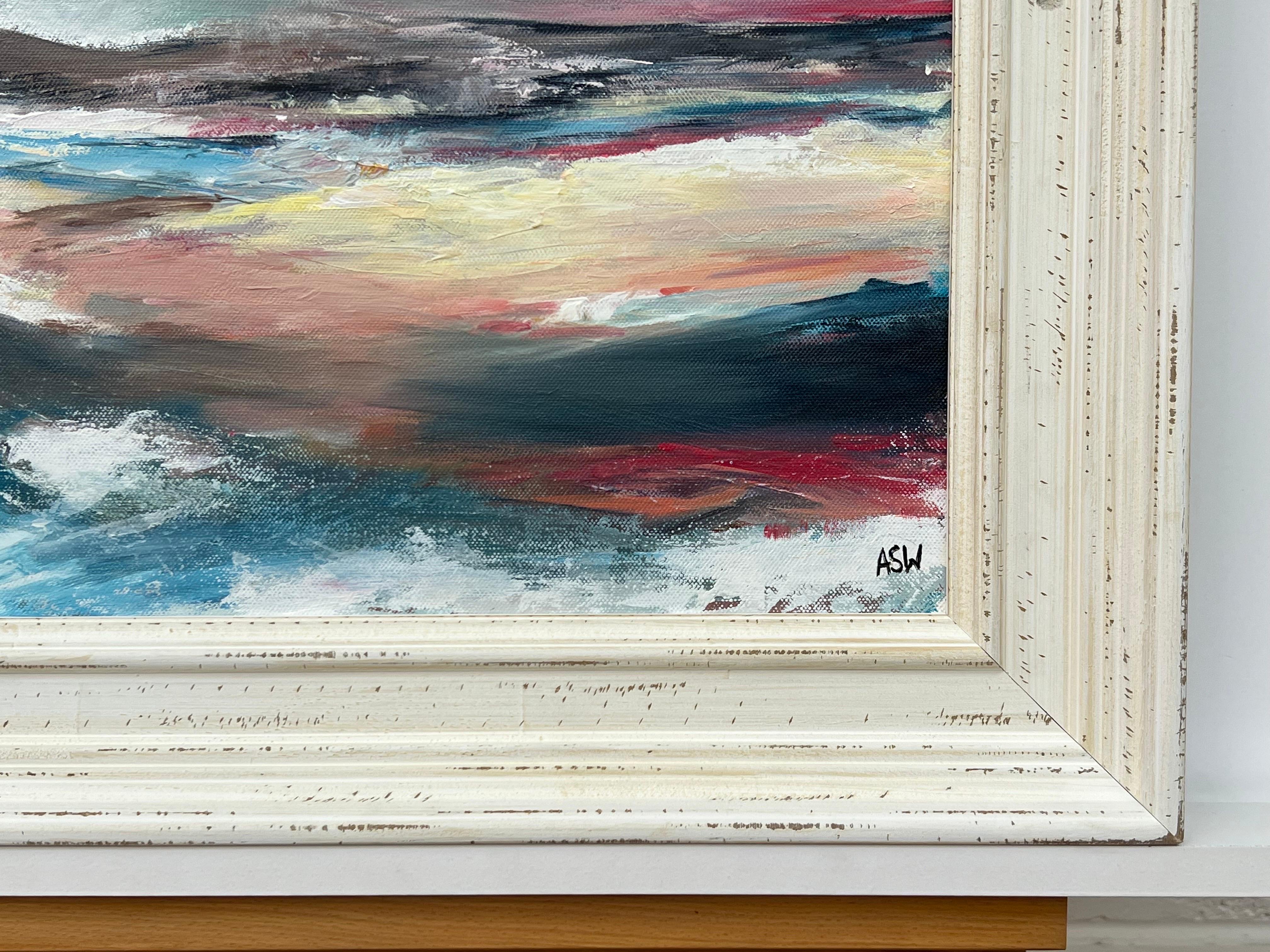 Atmosferico paesaggio marino rosso e blu di Angela Wakefield, artista britannica contemporanea di primo piano 

L'arte misura 12 x 12 pollici 
La cornice misura 17 x 17 pollici 

Angela Wakefield è apparsa due volte sulla copertina di 