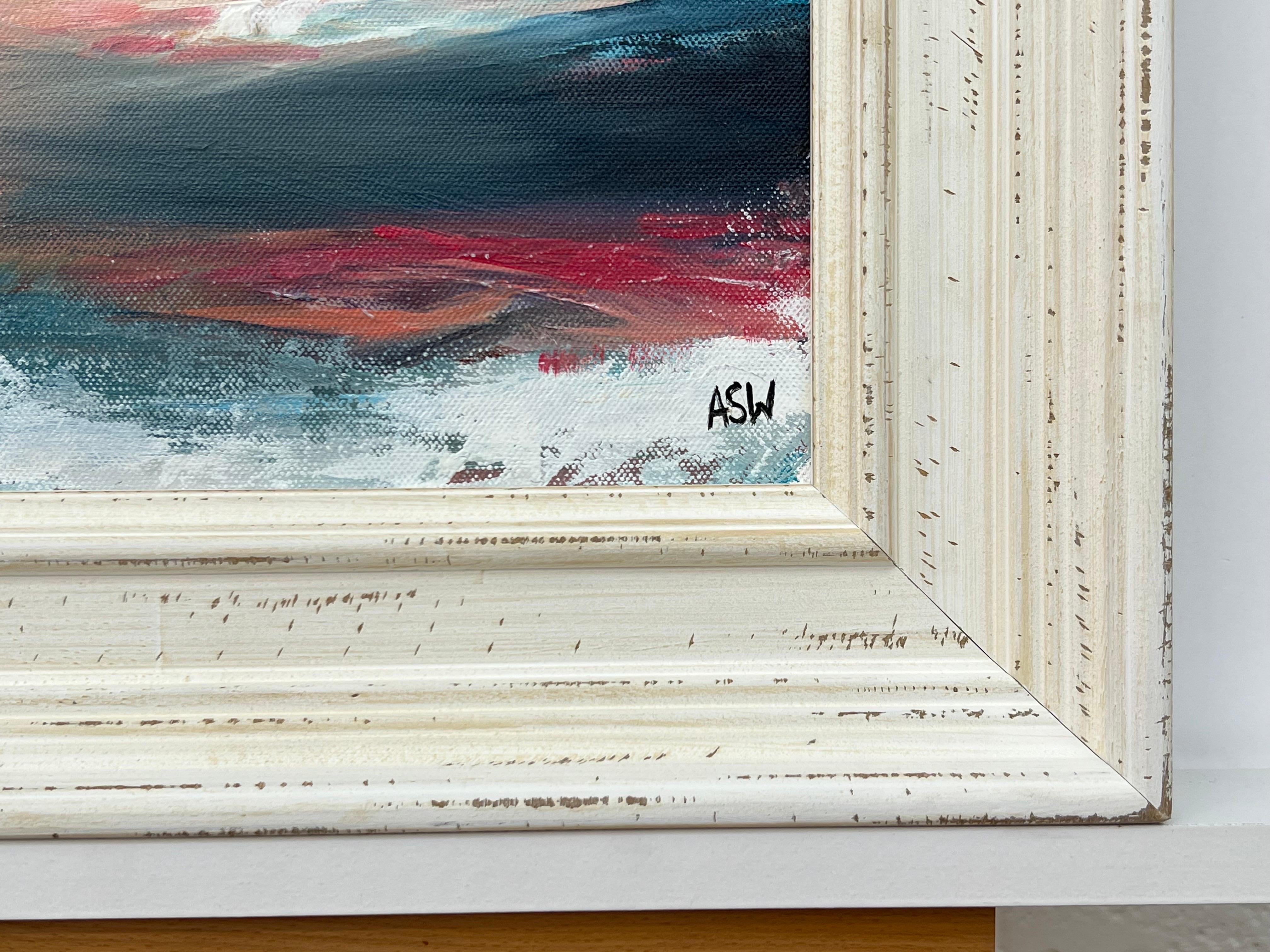 Atmosferico paesaggio marino rosso e blu realizzato da un artista inglese contemporaneo in vendita 1