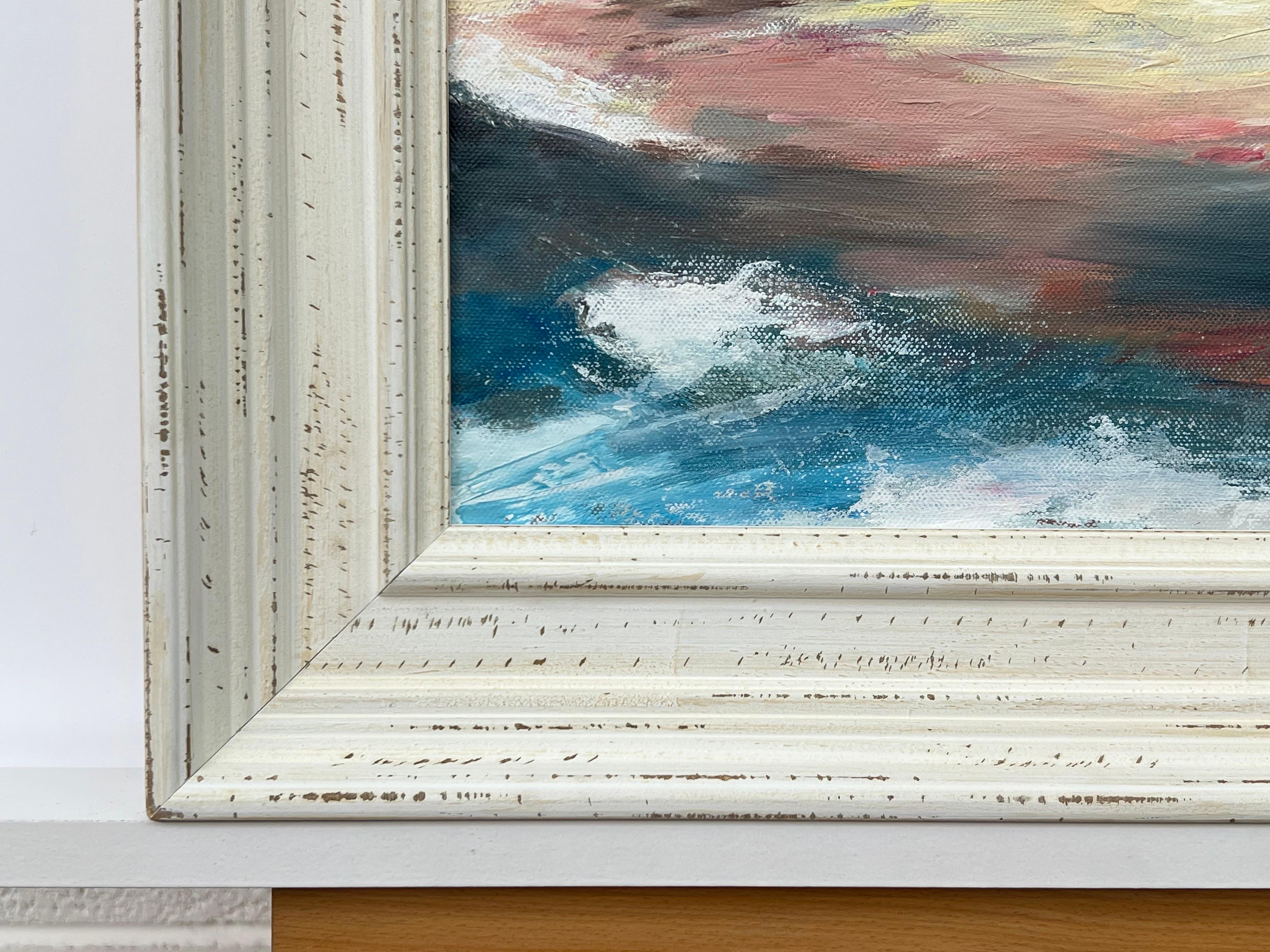 Atmosferico paesaggio marino rosso e blu realizzato da un artista inglese contemporaneo in vendita 2