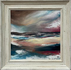 Atmospheric Red & Blue Seascape Landscape Art by Contemporary British Artist