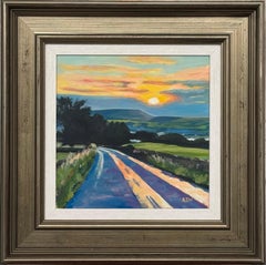Autumn Sunset over Pendle Hill in the English Countryside by British Artist