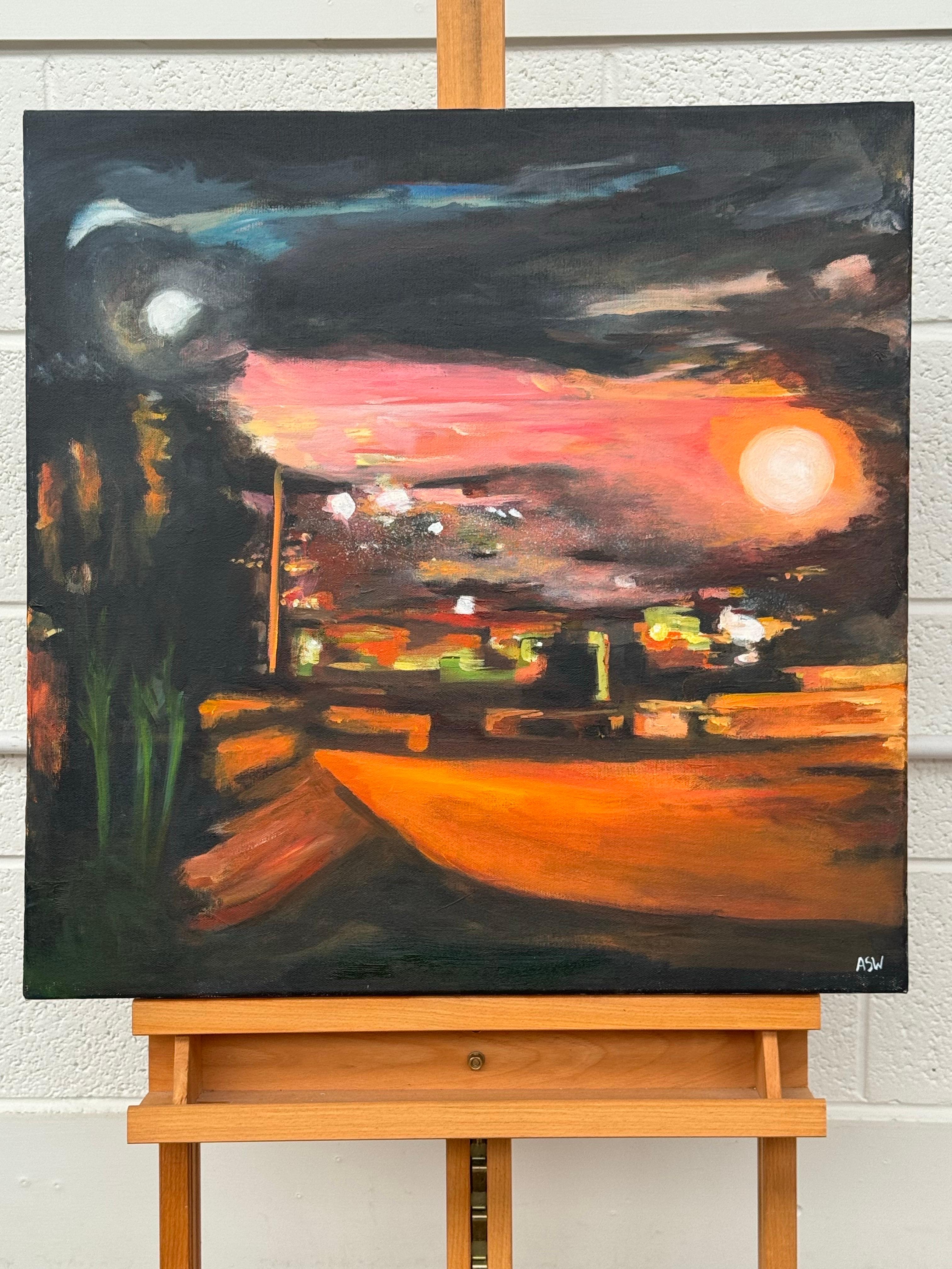 Black & Orange Abstract Expressionist Painting by Leading British Urban Artist For Sale 1