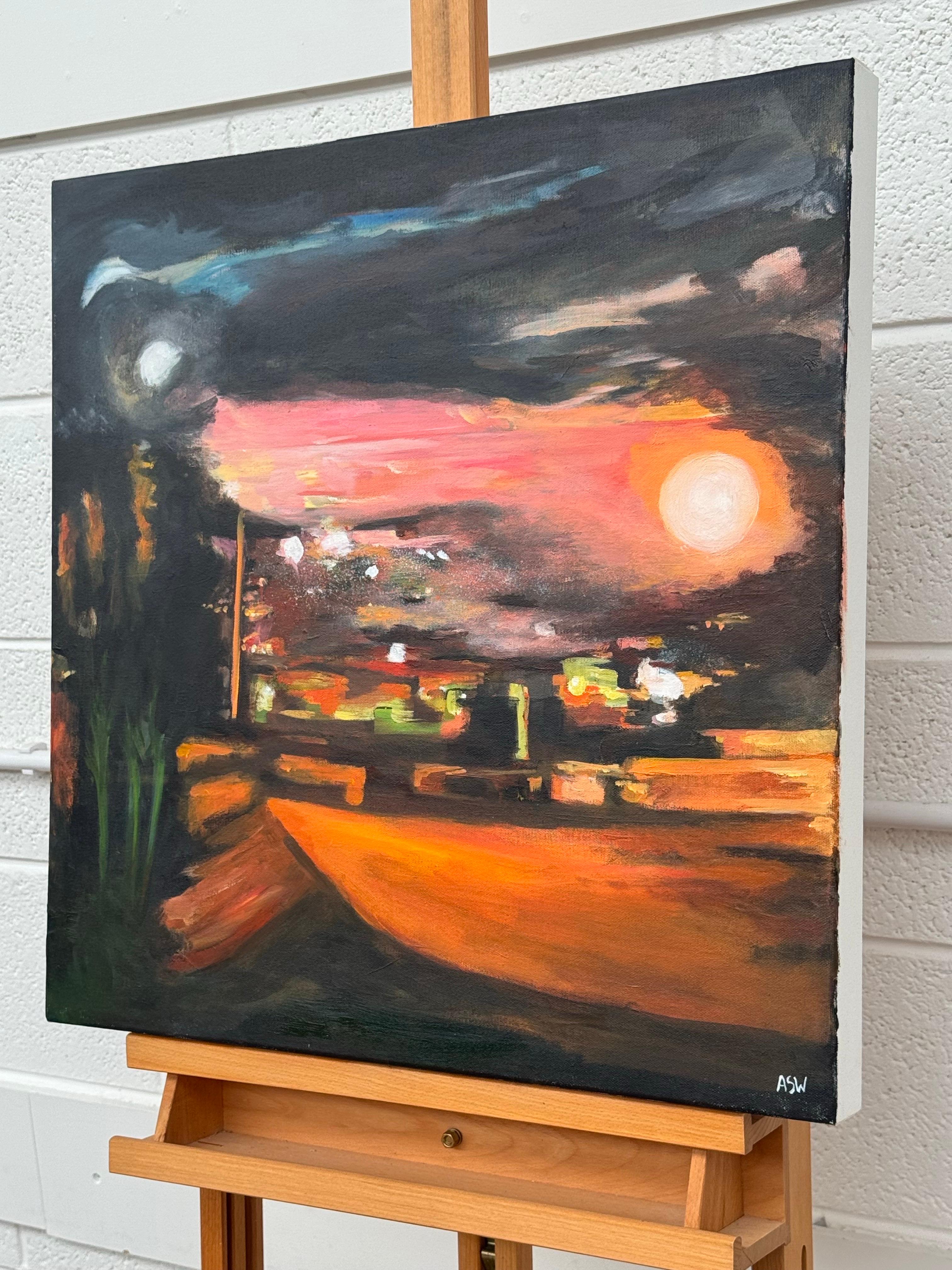 Black & Orange Abstract Expressionist Painting by Leading British Urban Artist For Sale 2