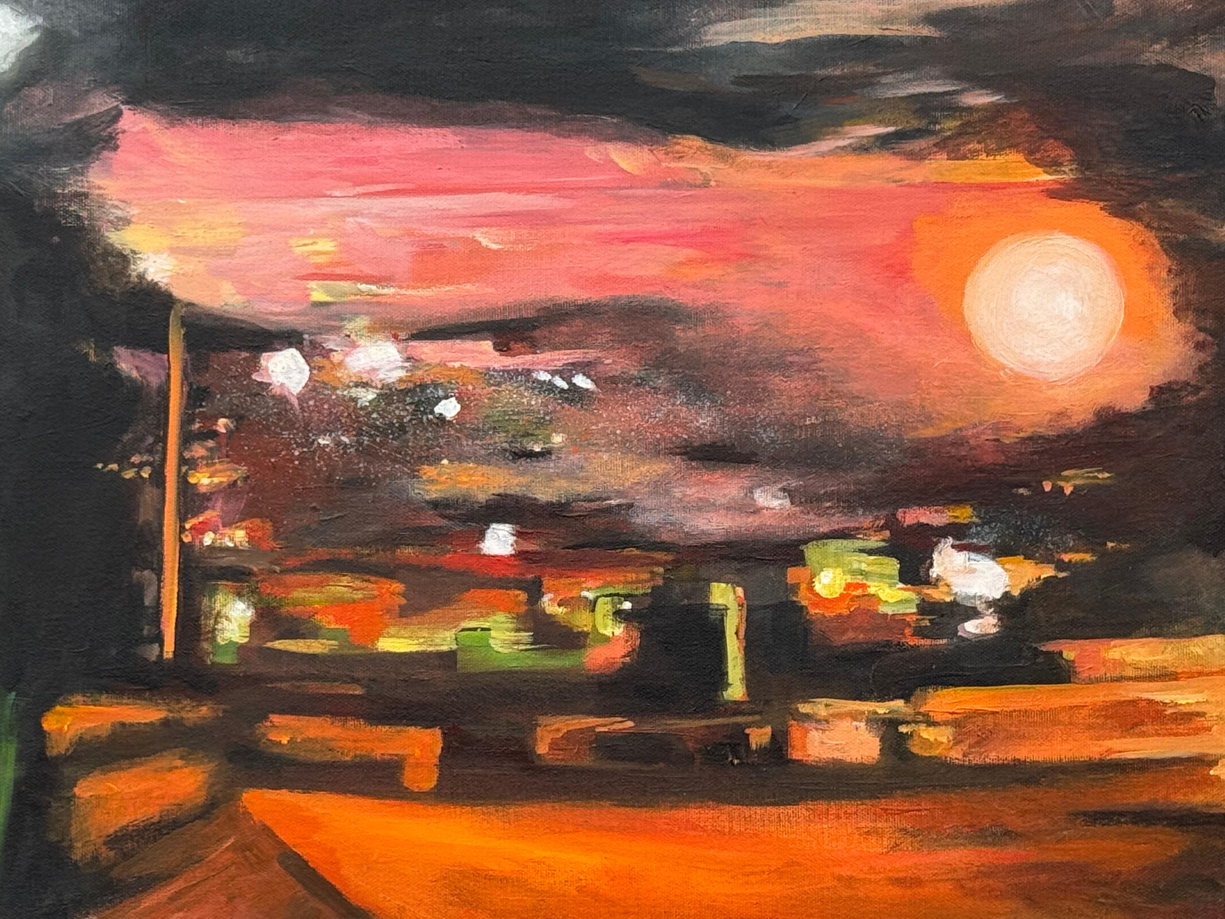 Black & Orange Abstract Expressionist Painting by Leading British Urban Artist For Sale 7