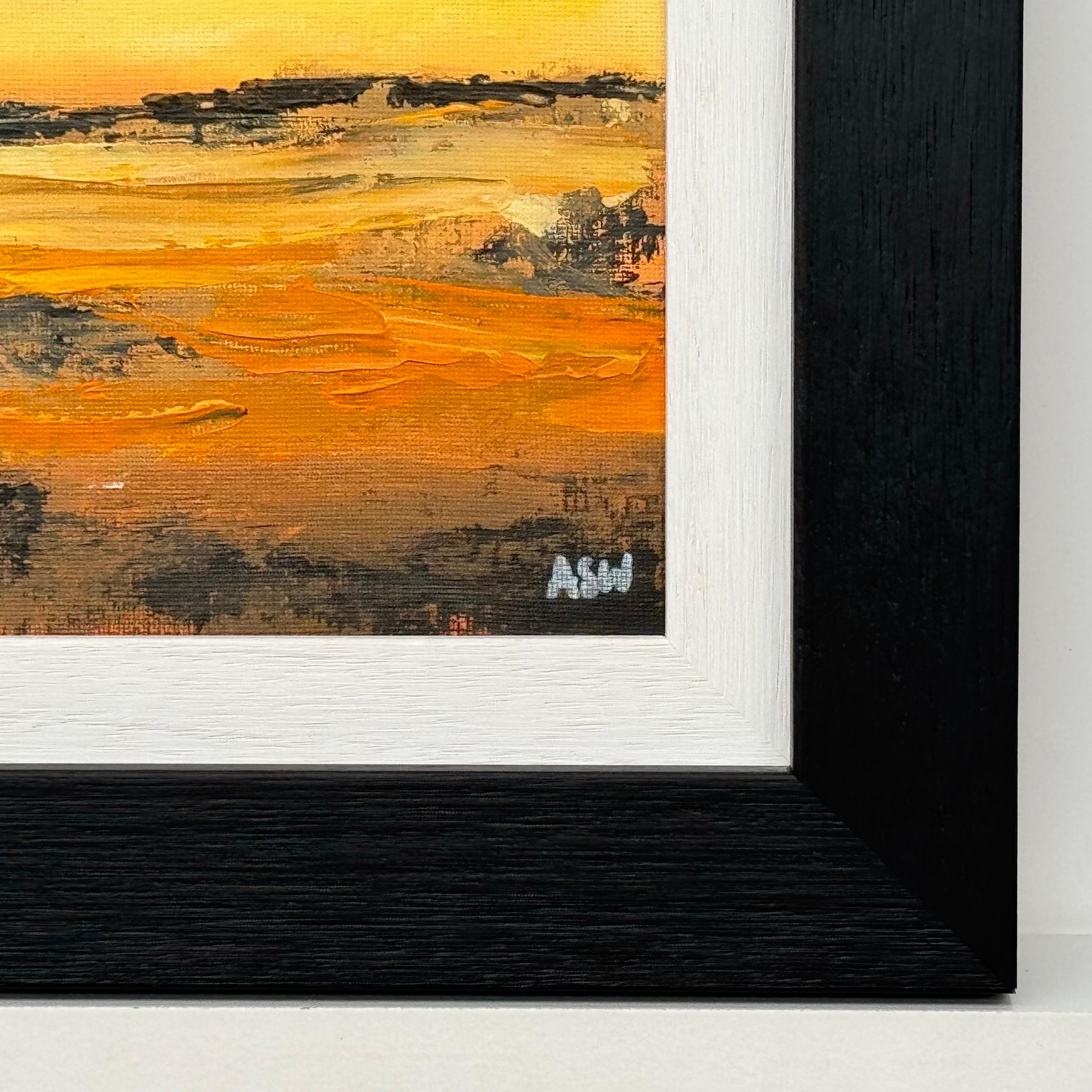 Schwarz-orange-goldgelbe abstrakte Landschaft eines zeitgenössischen britischen Künstlers im Angebot 8