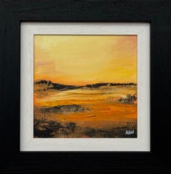 Paysage abstrait noir, orange et jaune d'or de l'artiste britannique contemporain