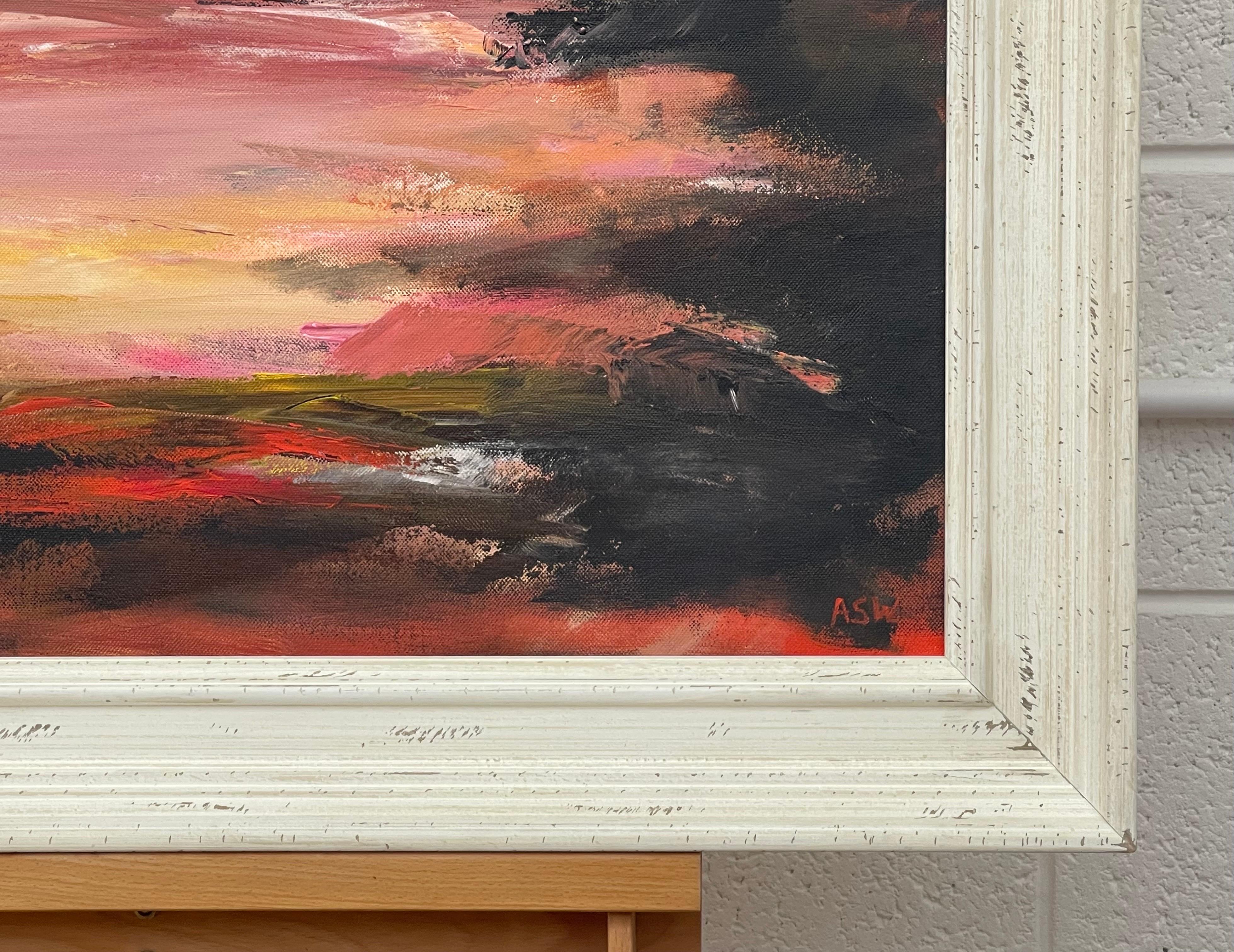 Peinture de paysage abstrait noir, orange et jaune d'un artiste britannique contemporain en vente 13
