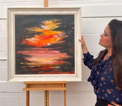 Black Orange & Yellow Abstract Landscape Painting by Contemporary British Artist