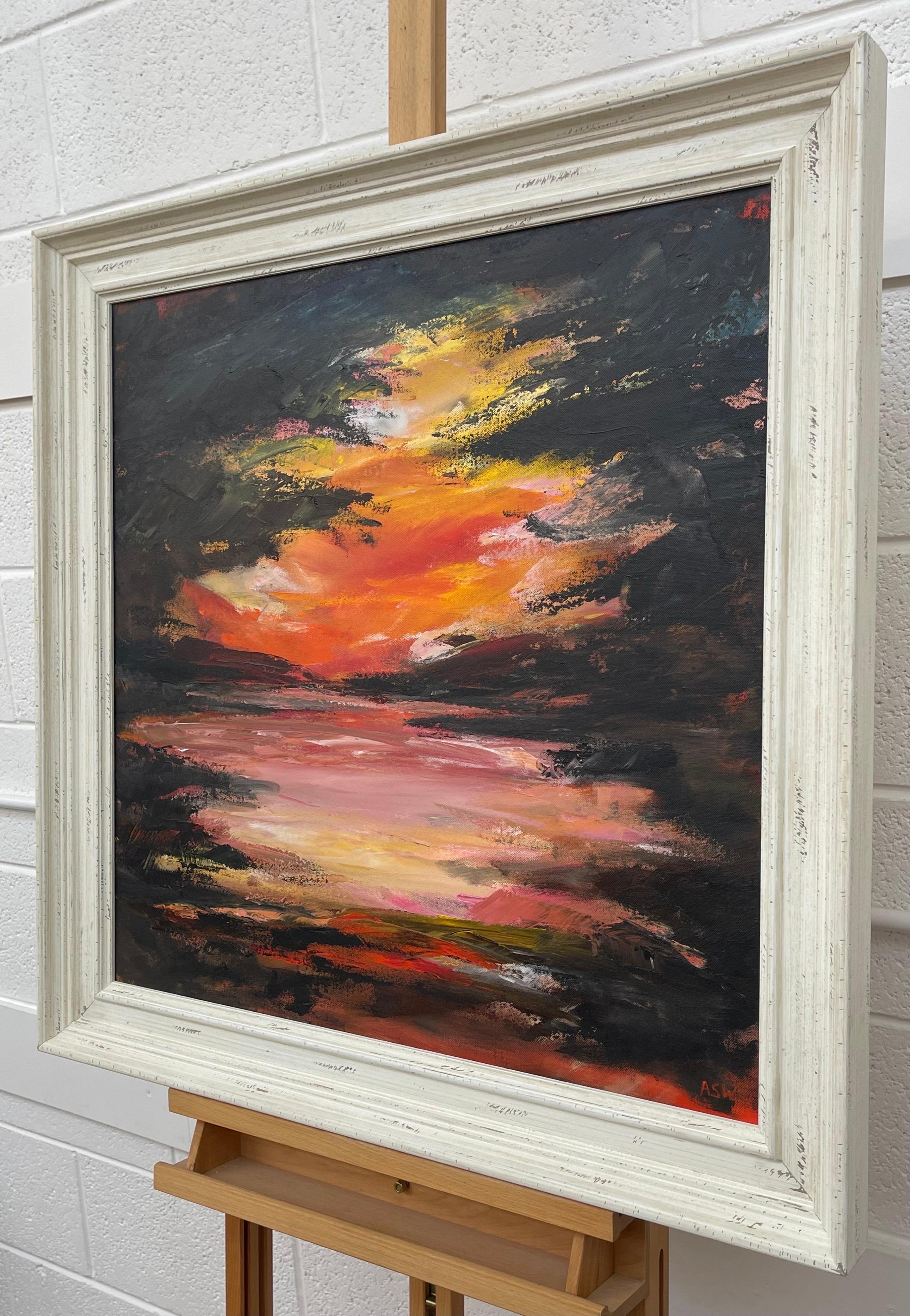 Black Orange & Yellow Abstract Landscape Painting by Contemporary British Artist For Sale 1