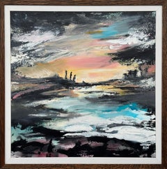 Black, Pink & Turquoise Abstract Expressionist Art by Leading British Artist