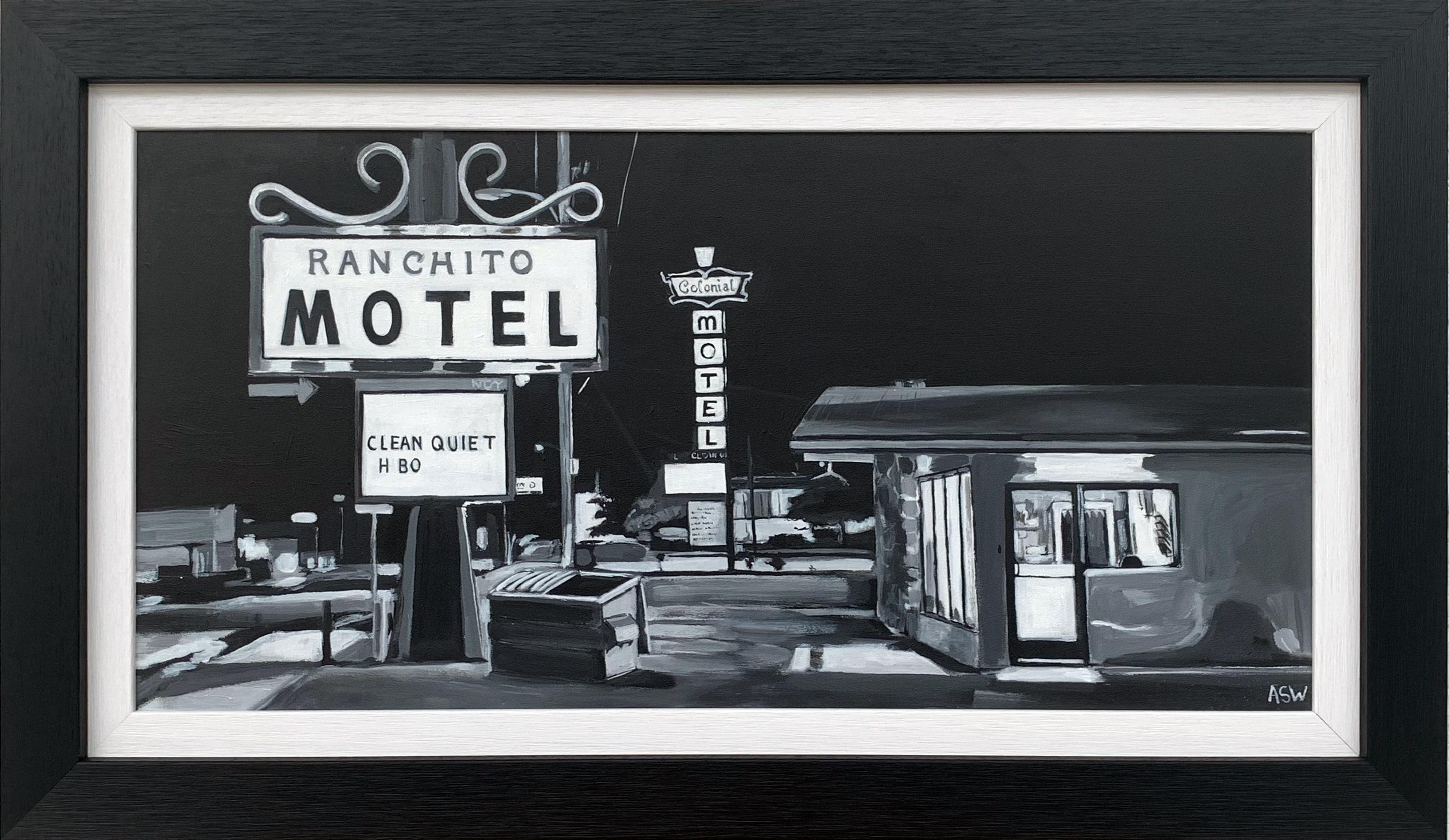Black & White Americana Painting of Ranchito Motel on Route 66 New Mexico USA