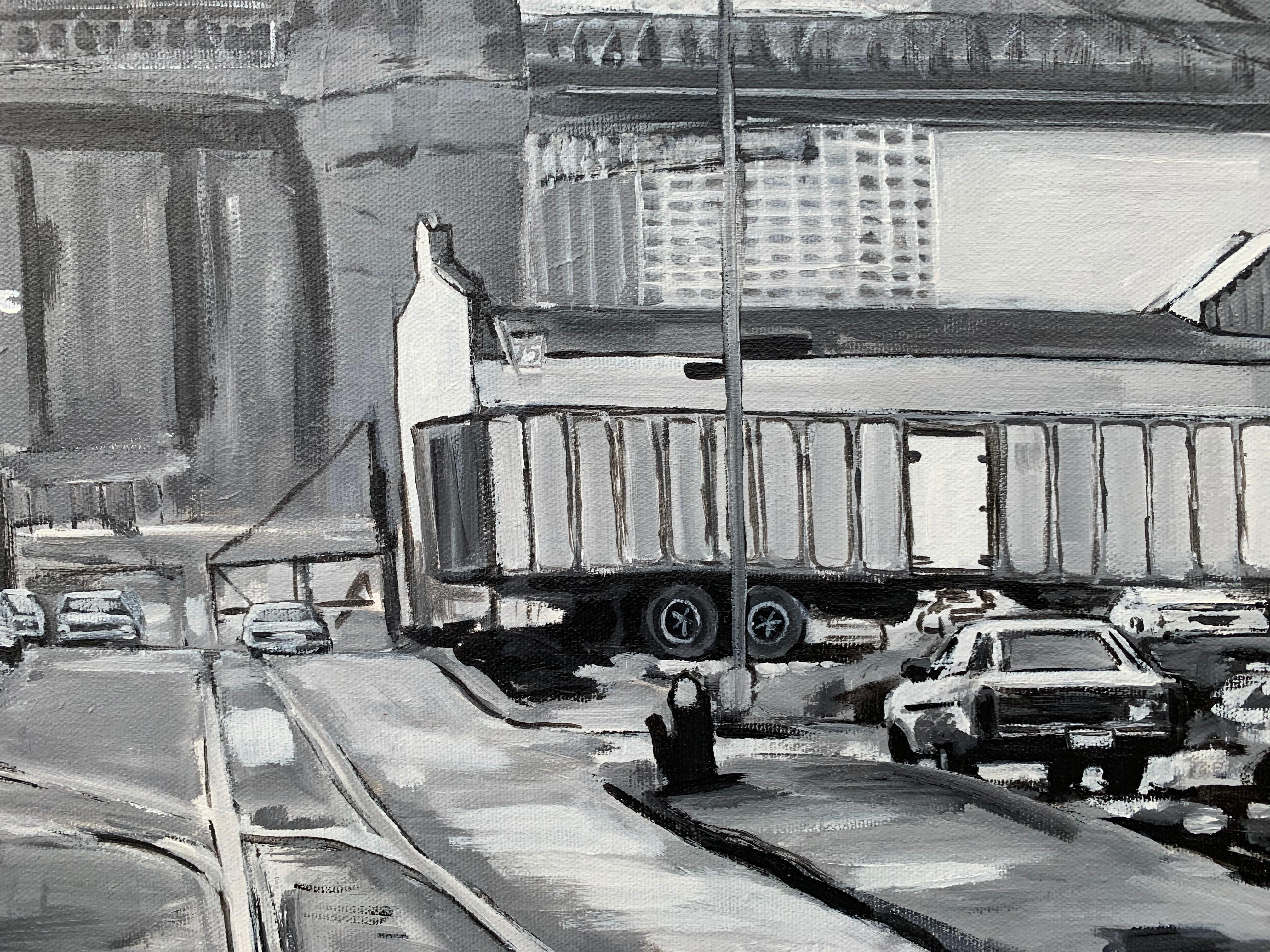 Black & White Painting of Brooklyn Bridge New York City by Leading British Urban Artist Angela Wakefield. This original is No.71 in the New York Series.

Art measures 24 x 18 inches
Frame measures 29 x 23 inches

Angela Wakefield has twice been on