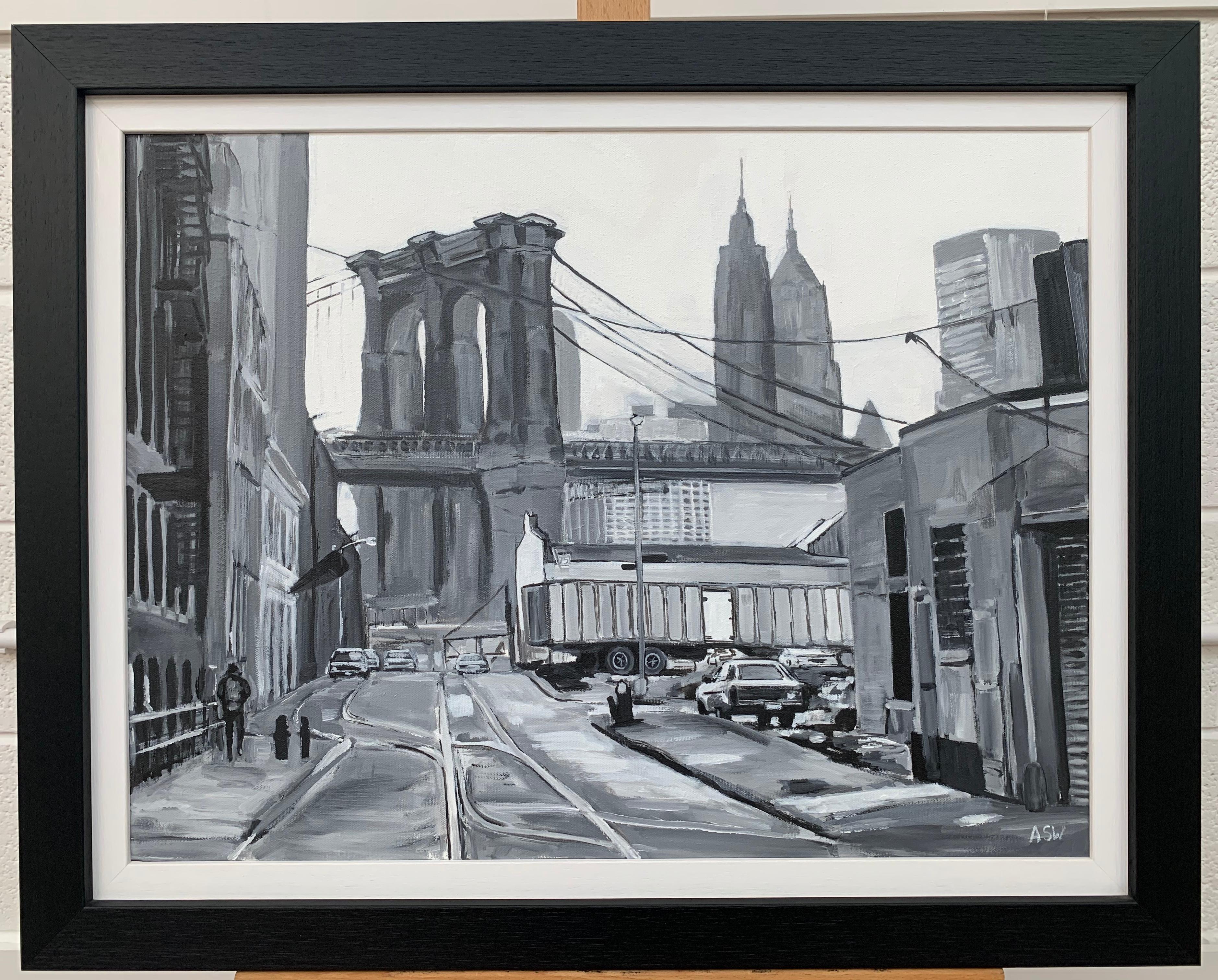 Black & White Brooklyn Bridge New York City by Contemporary British Urban Artist For Sale 2