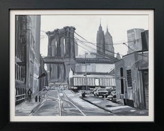 Noir et blanc Brooklyn Bridge New York City par l'artiste urbain britannique contemporain