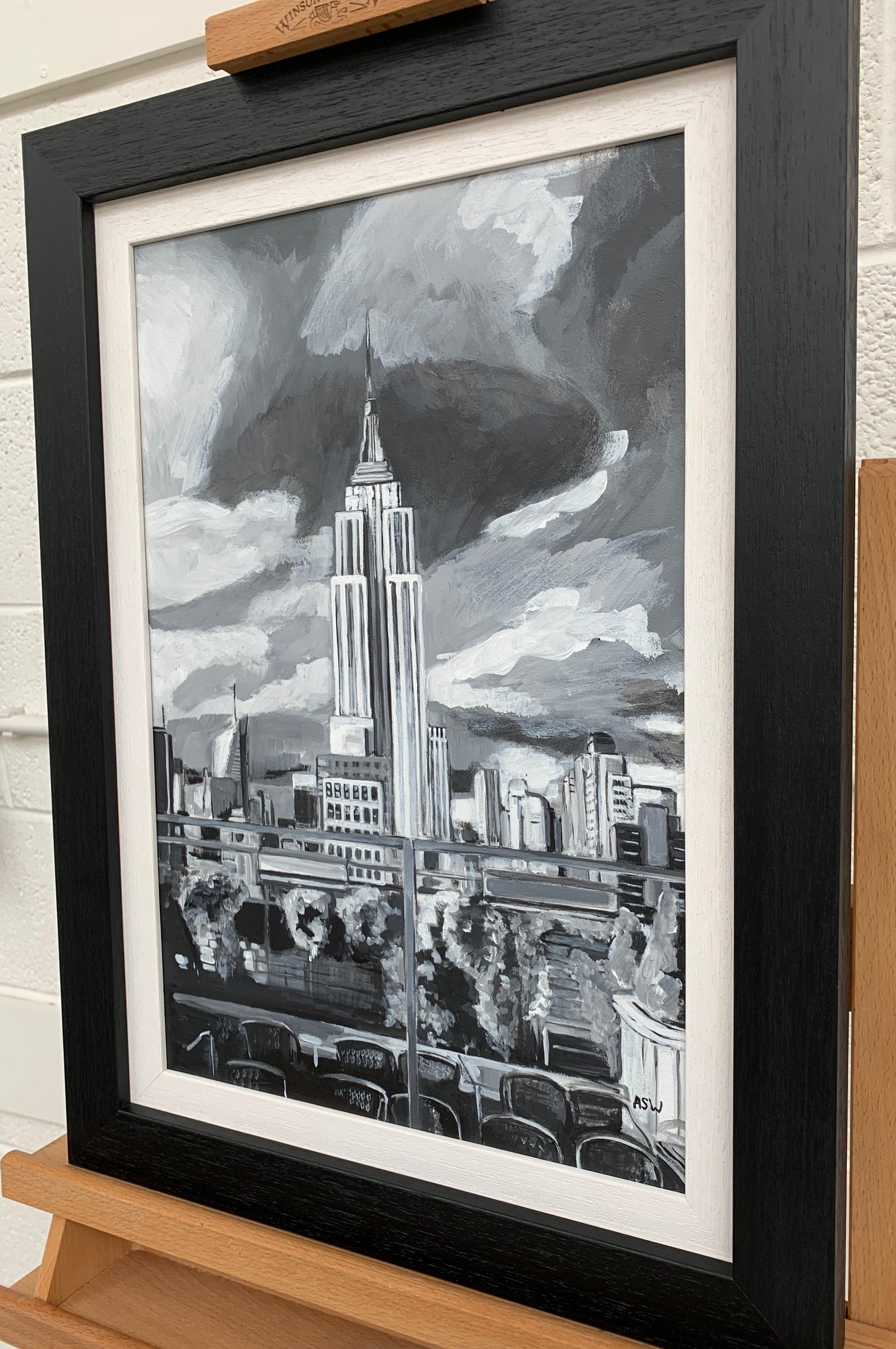 black and white city painting